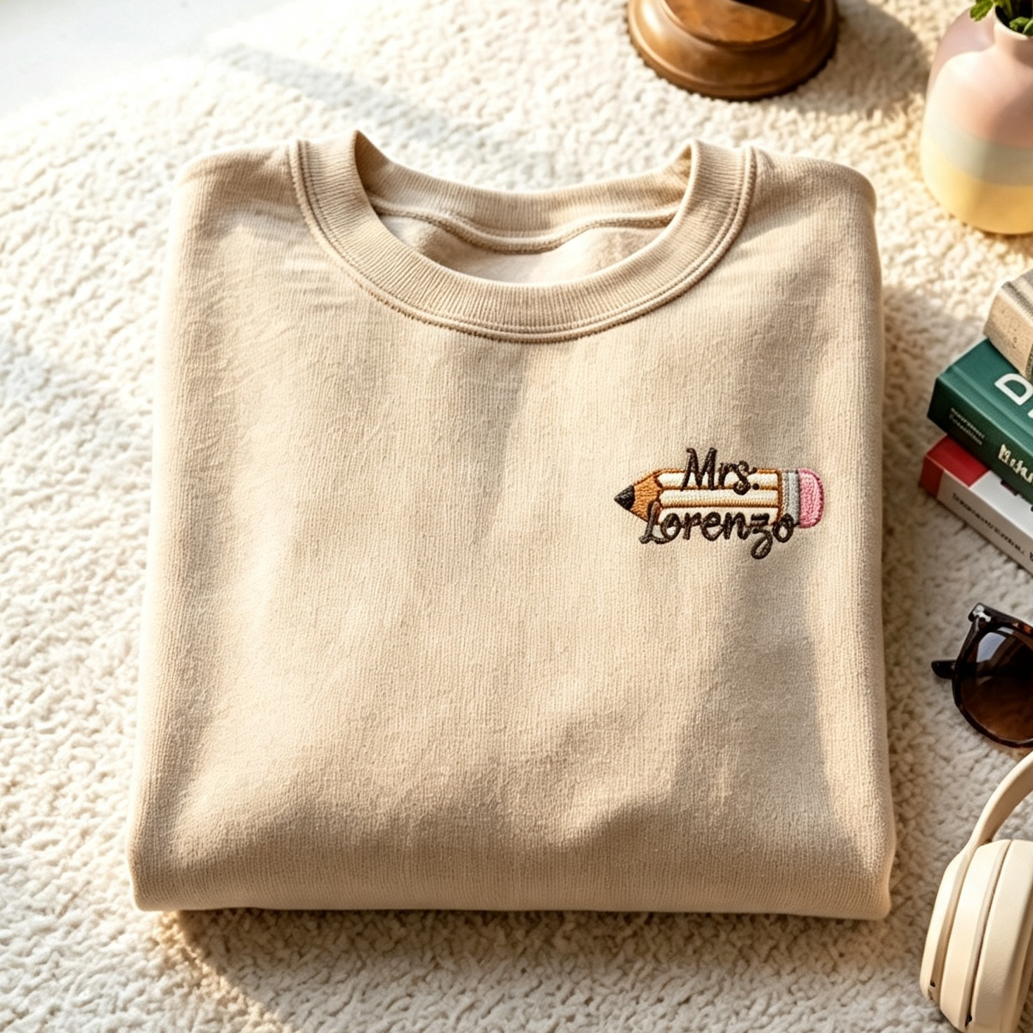 Custom Teacher Name Embroidery T-Shirt  Personalized Teacher Appreciation Gift