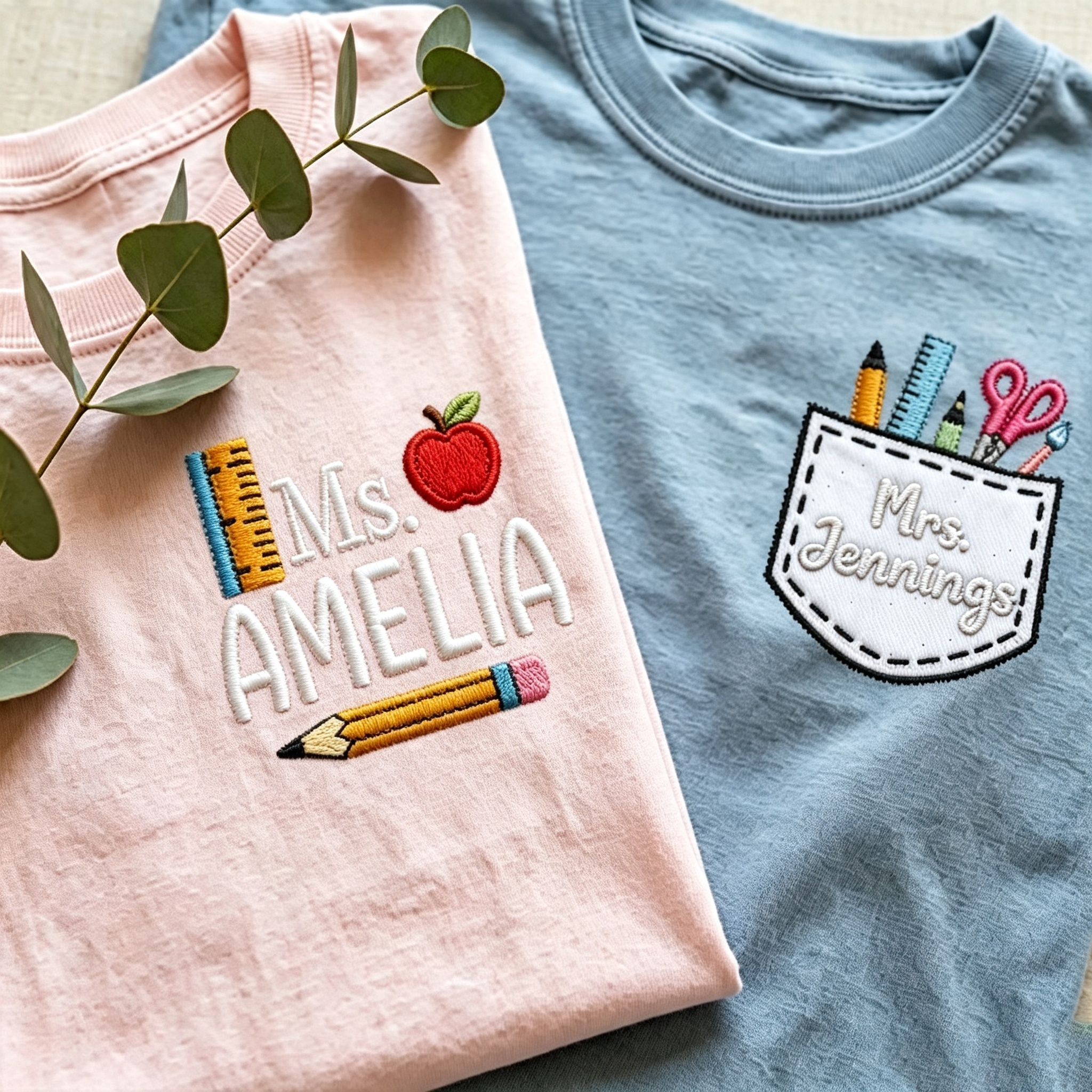 Custom Teacher Name Embroidery T-Shirt  Personalized Teacher Appreciation Gift