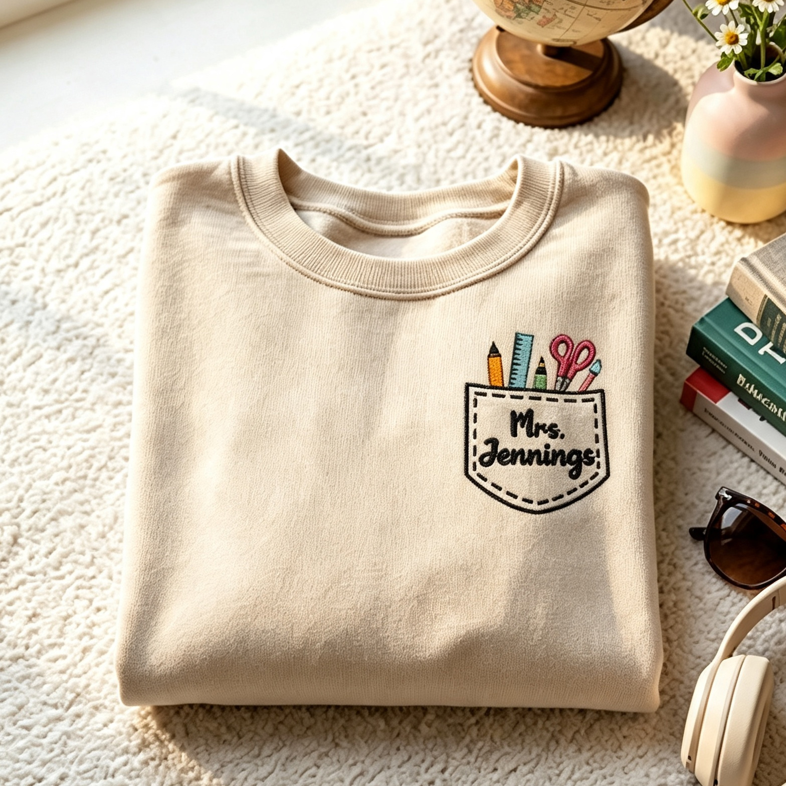 Custom Teacher Name Embroidery T-Shirt  Personalized Teacher Appreciation Gift