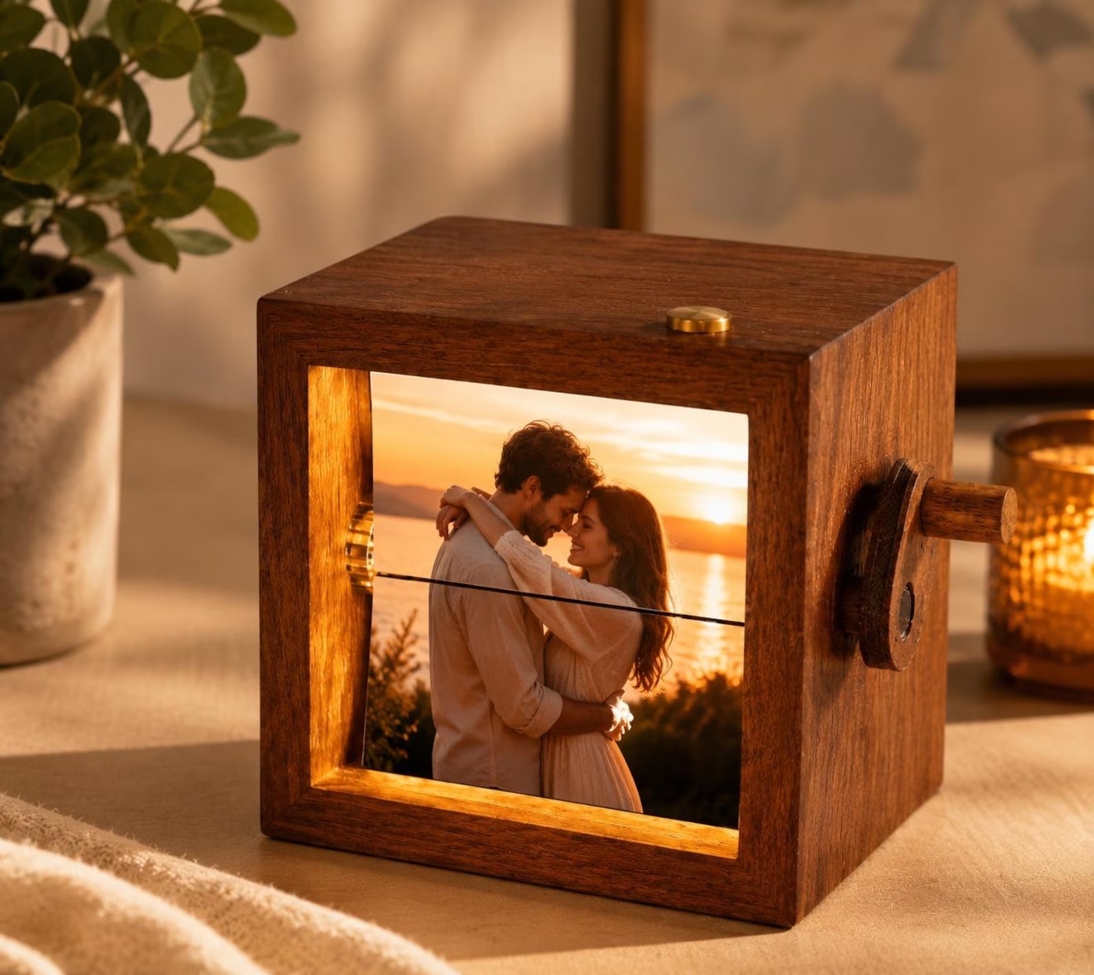 Custom Wooden Flipbook Photo Frame – Hand-Cranked Memory Keepsake with Light 