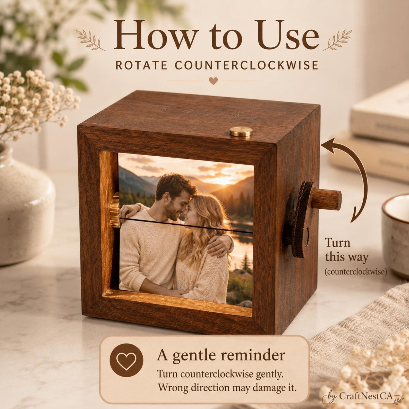 Custom Wooden Flipbook Photo Frame – Hand-Cranked Memory Keepsake with Light 