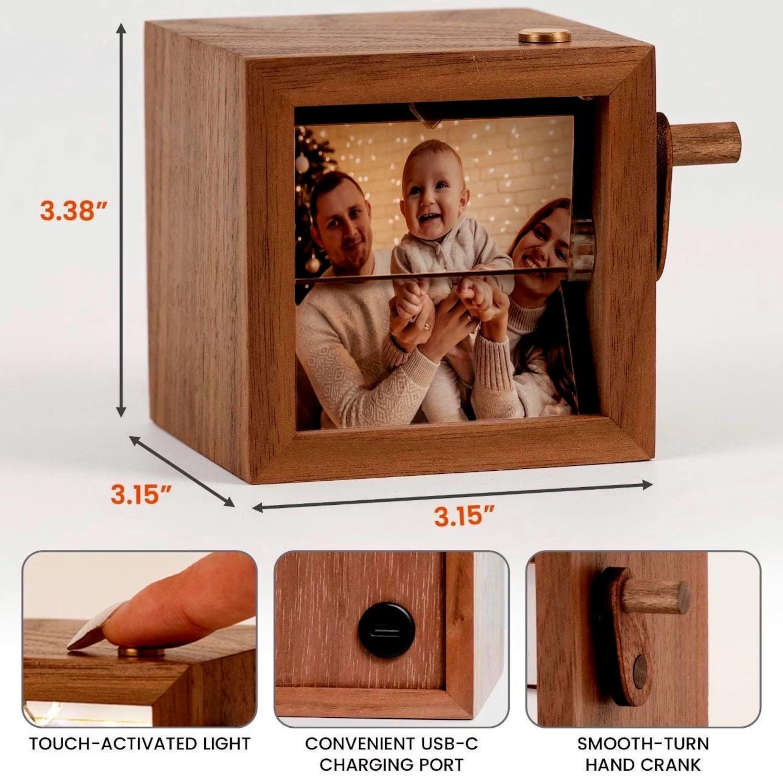 Custom Wooden Flipbook Photo Frame – Hand-Cranked Memory Keepsake with Light 