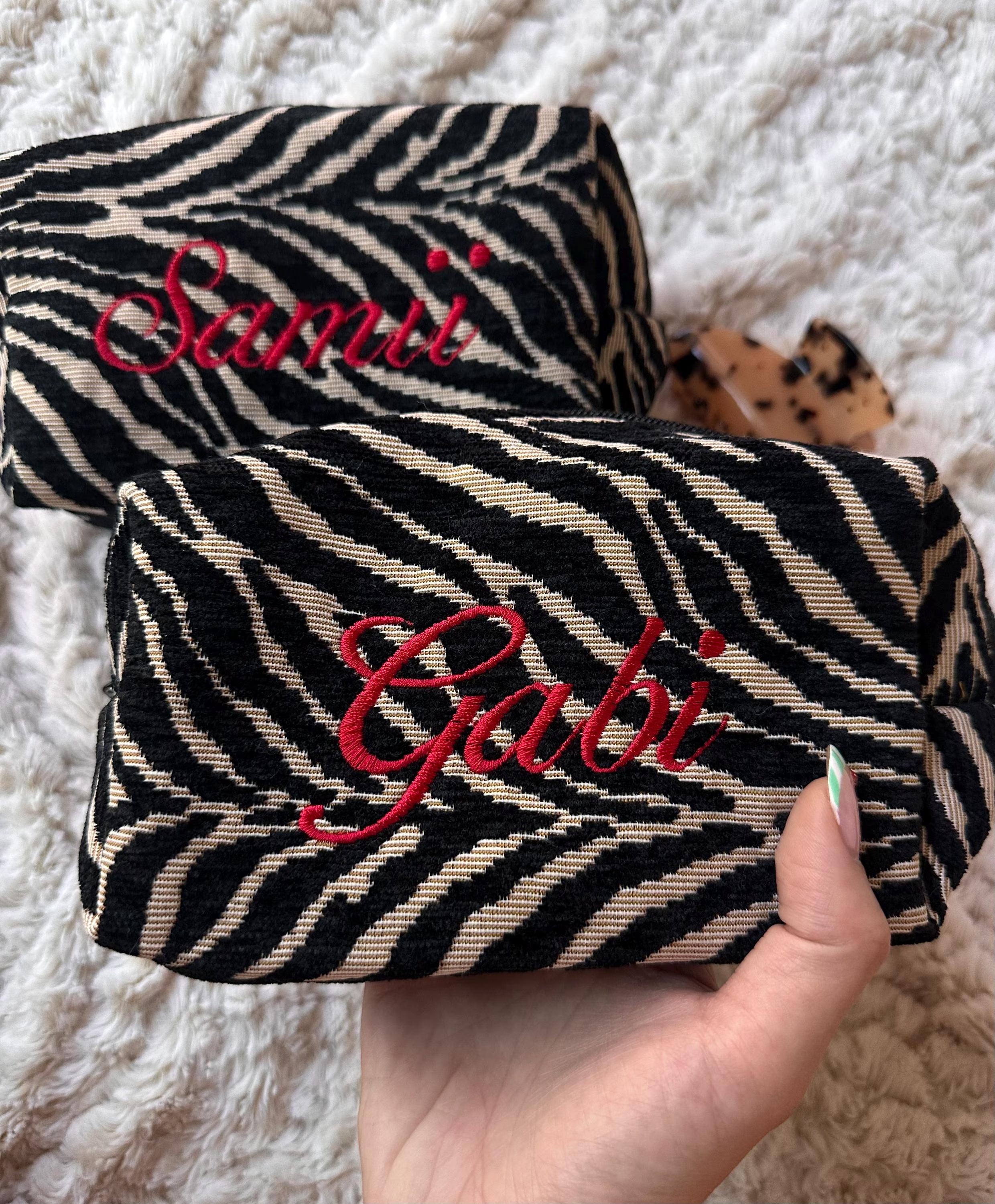 Custom Zebra Makeup Bag Embroidered