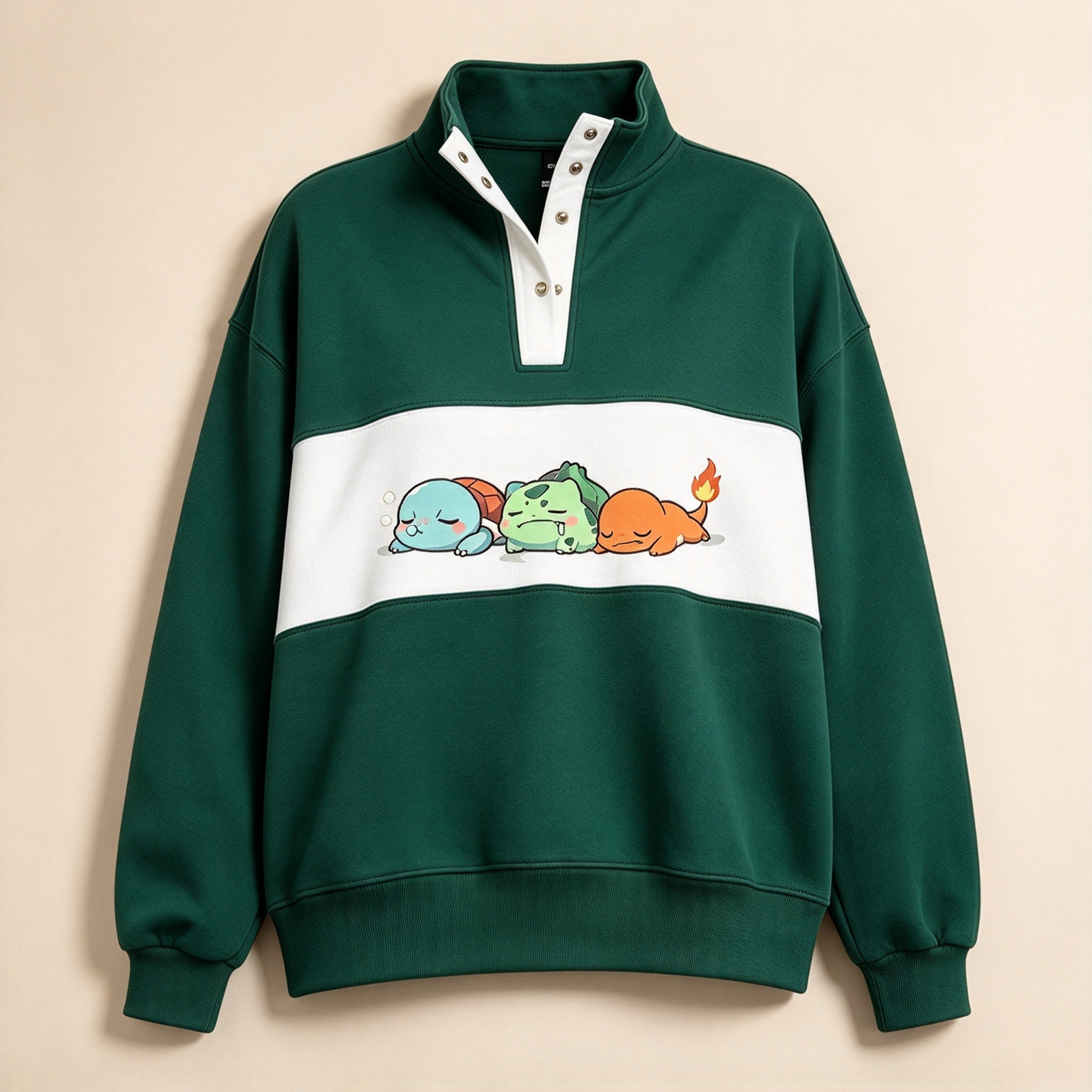 Cute Anime Starters Color Block Quarter Snap Sweatshirt