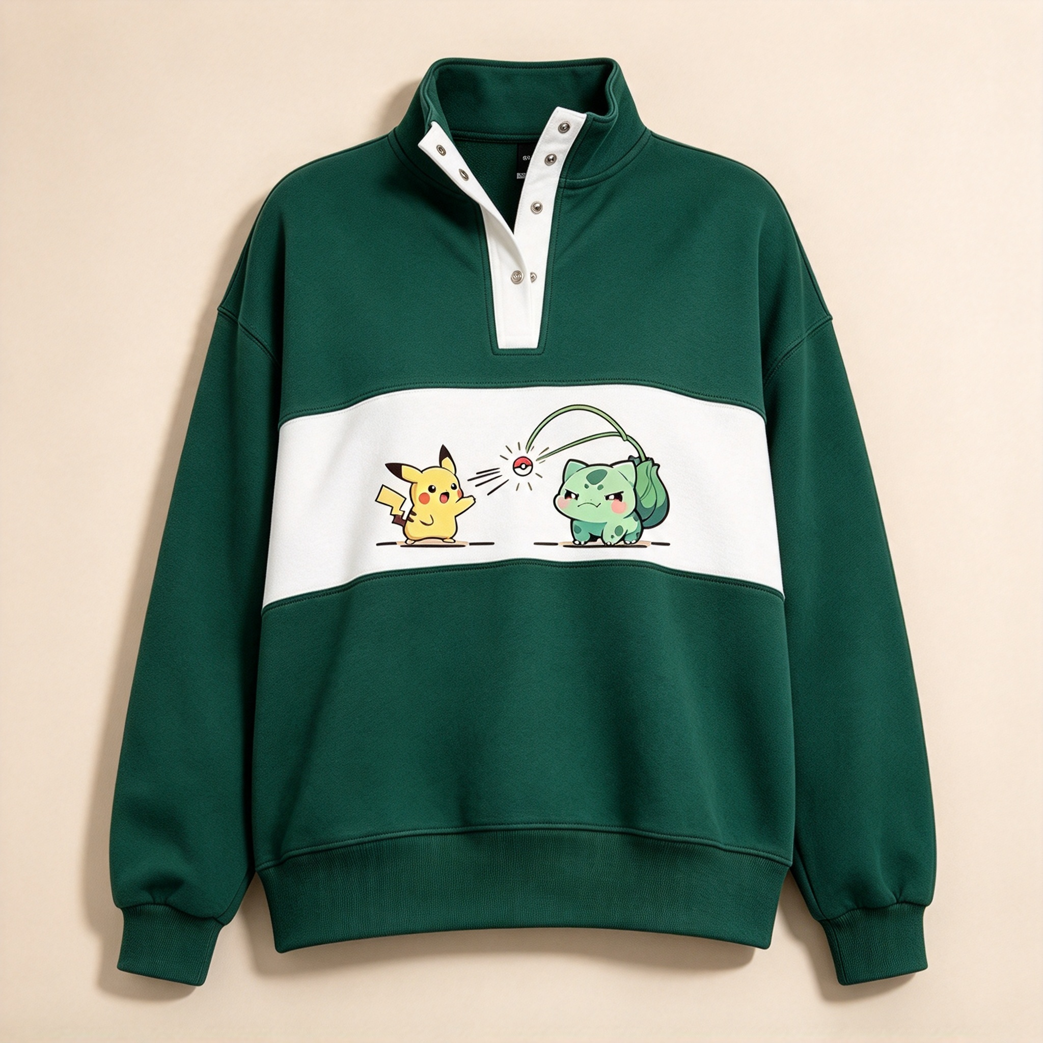 Cute Anime Starters Color Block Quarter Snap Sweatshirt
