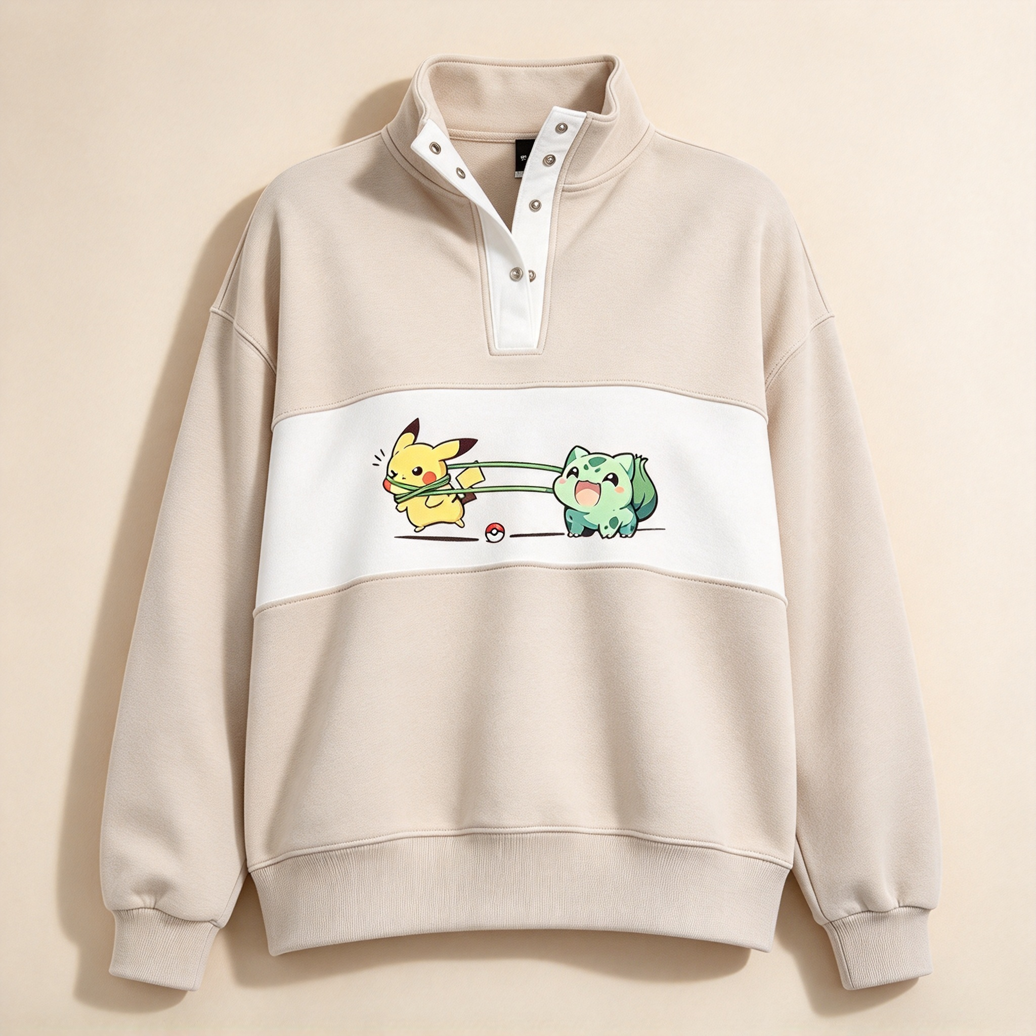 Cute Anime Starters Color Block Quarter Snap Sweatshirt