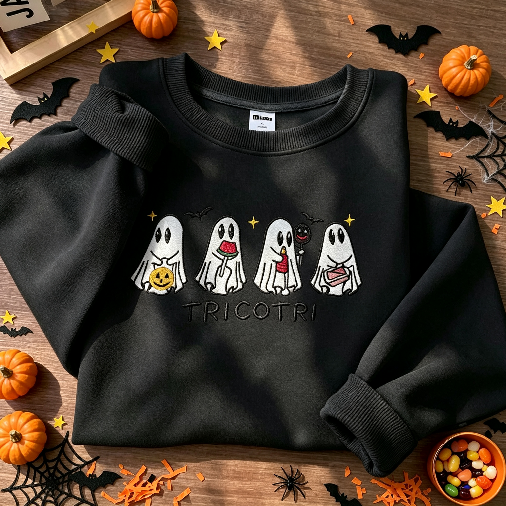 Cute Ghosts Halloween Embroidered Sweatshirt