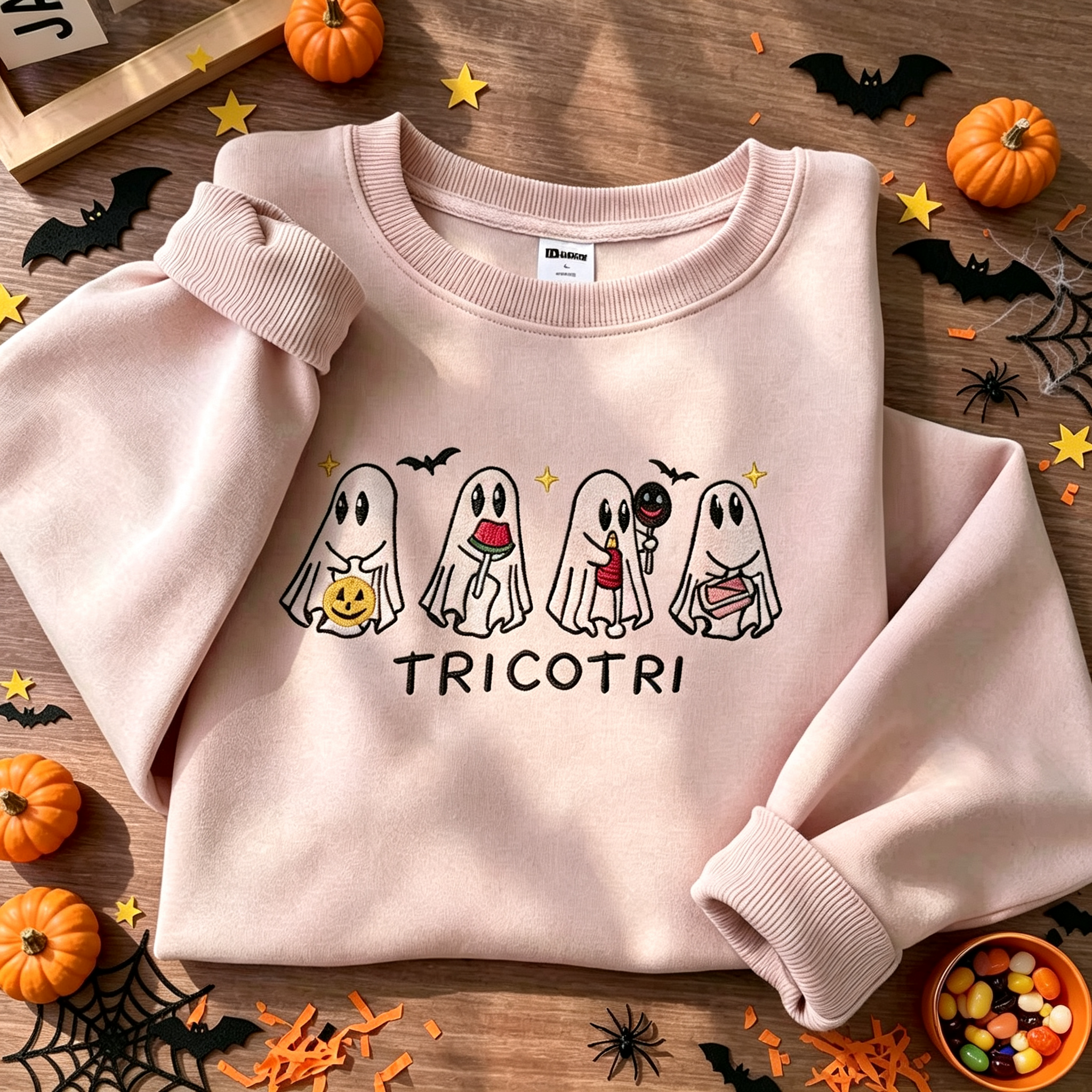 Cute Ghosts Halloween Embroidered Sweatshirt