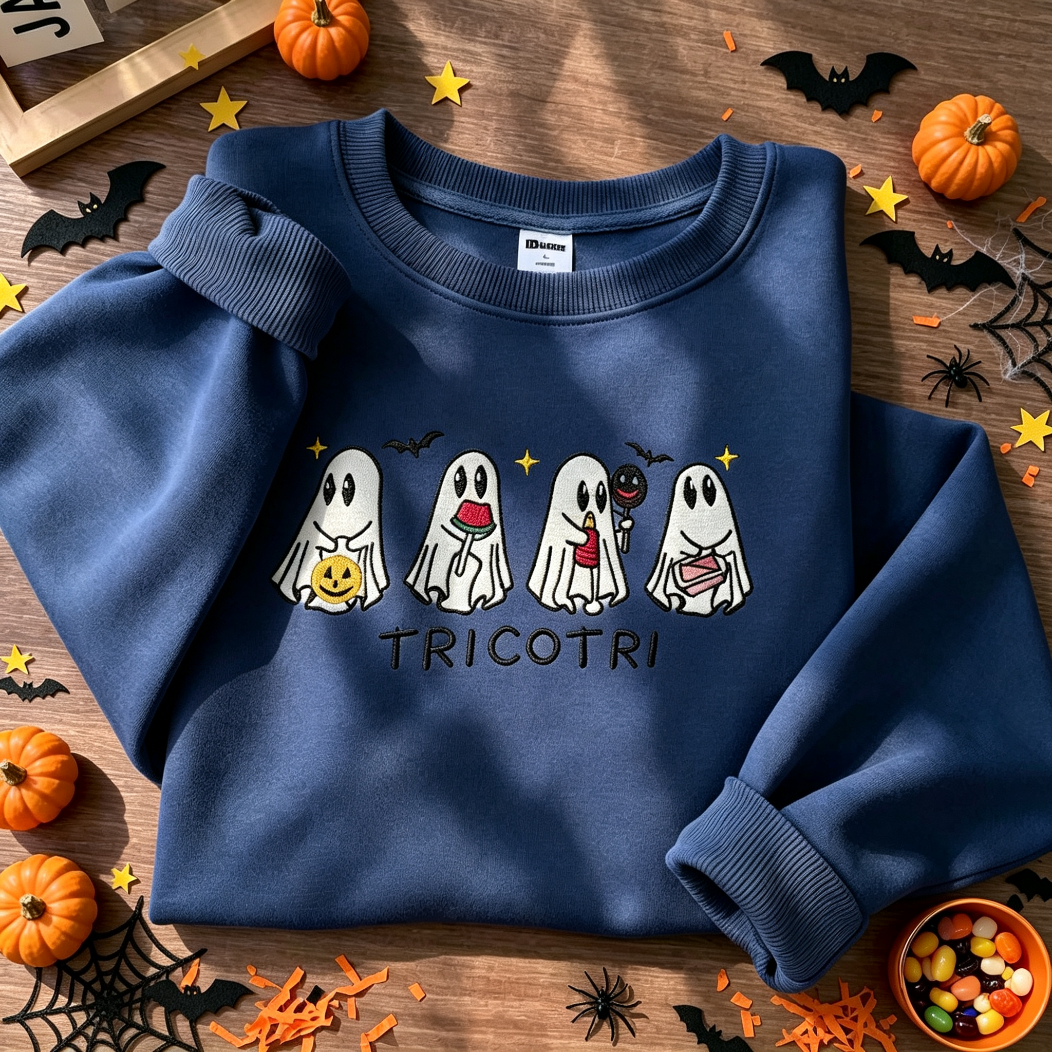 Cute Ghosts Halloween Embroidered Sweatshirt