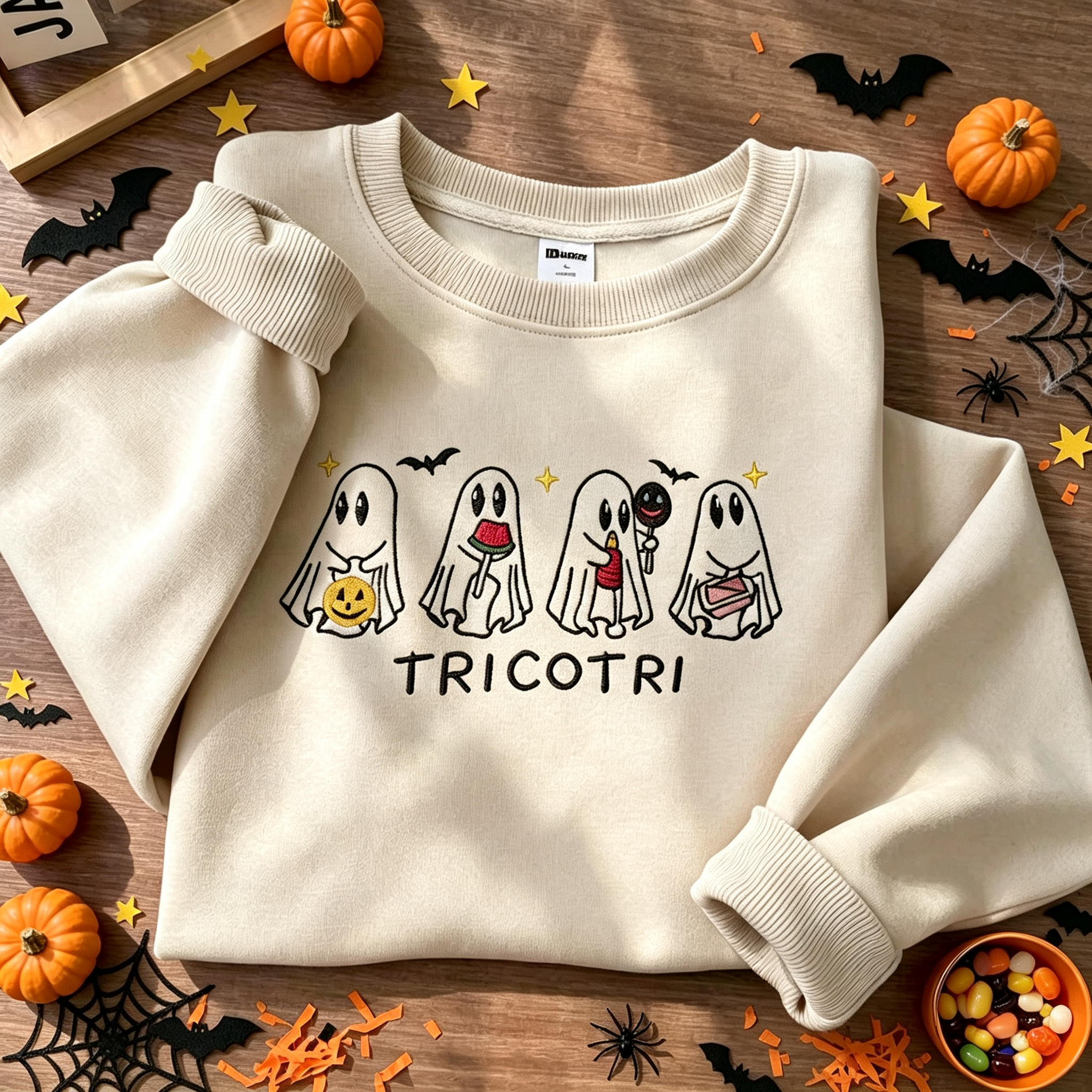 Cute Ghosts Halloween Embroidered Sweatshirt