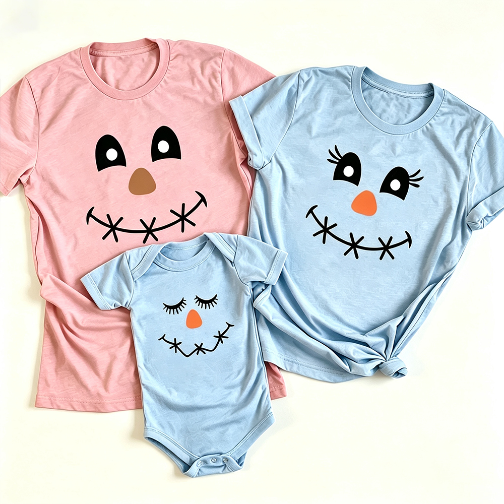 Pastel Scarecrow Face Family Matching T‑Shirts Outfits