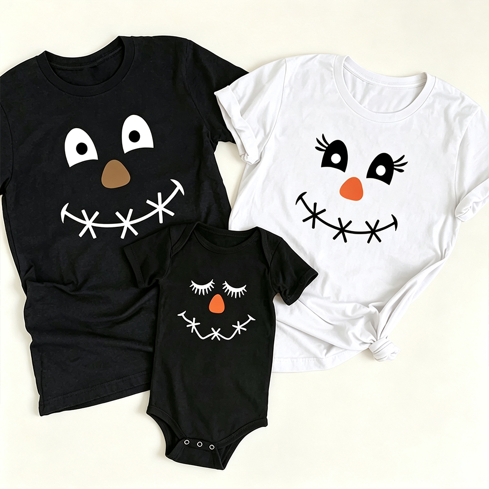Pastel Scarecrow Face Family Matching T‑Shirts Outfits