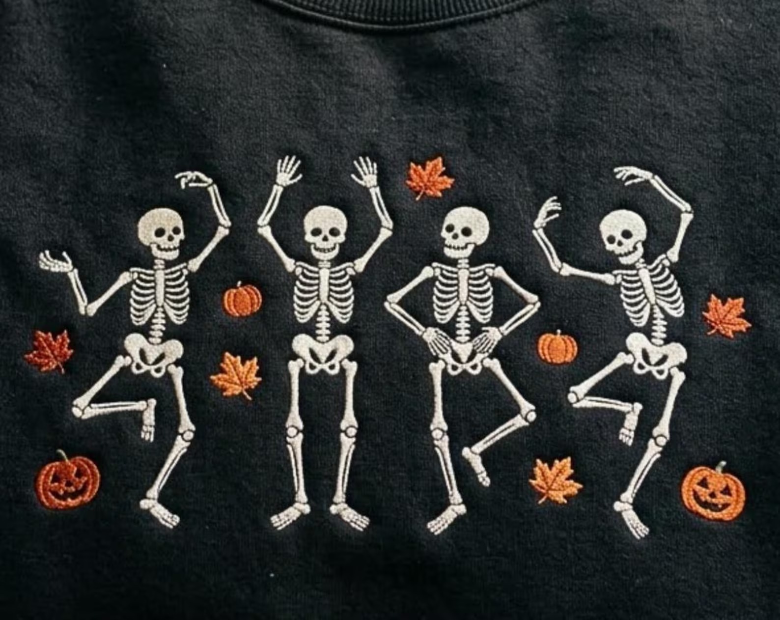 Dancing Skeleton Pumpkin Fall Halloween Embroidered Sweatshirt