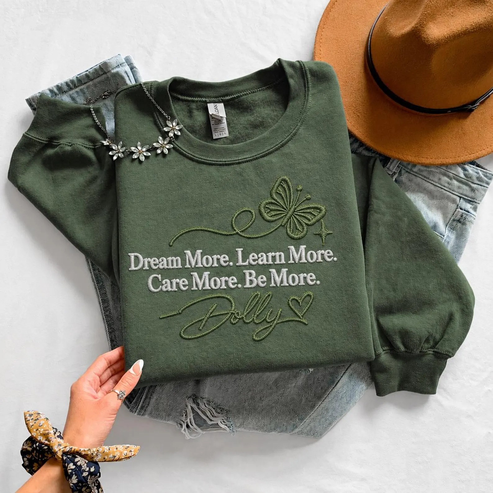Dolly Inspirational Quote Butterfly Embroidered Sweatshirt