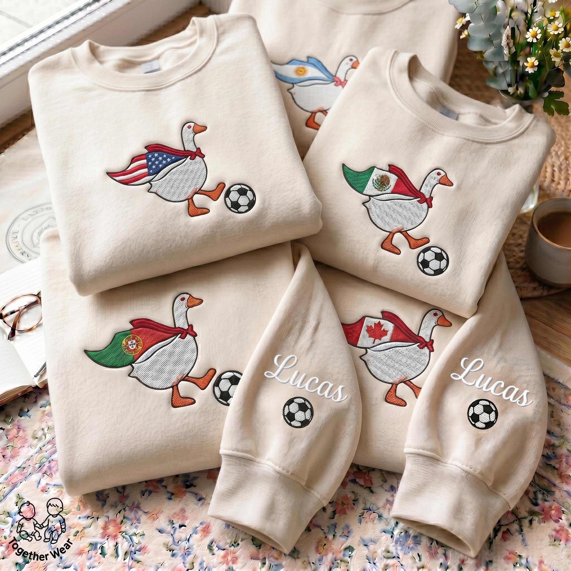 EMBROIDERED Silly Goose Soccer Sweatshirt,  Custom National Flag Crewneck, Soccer 2026 Shirt