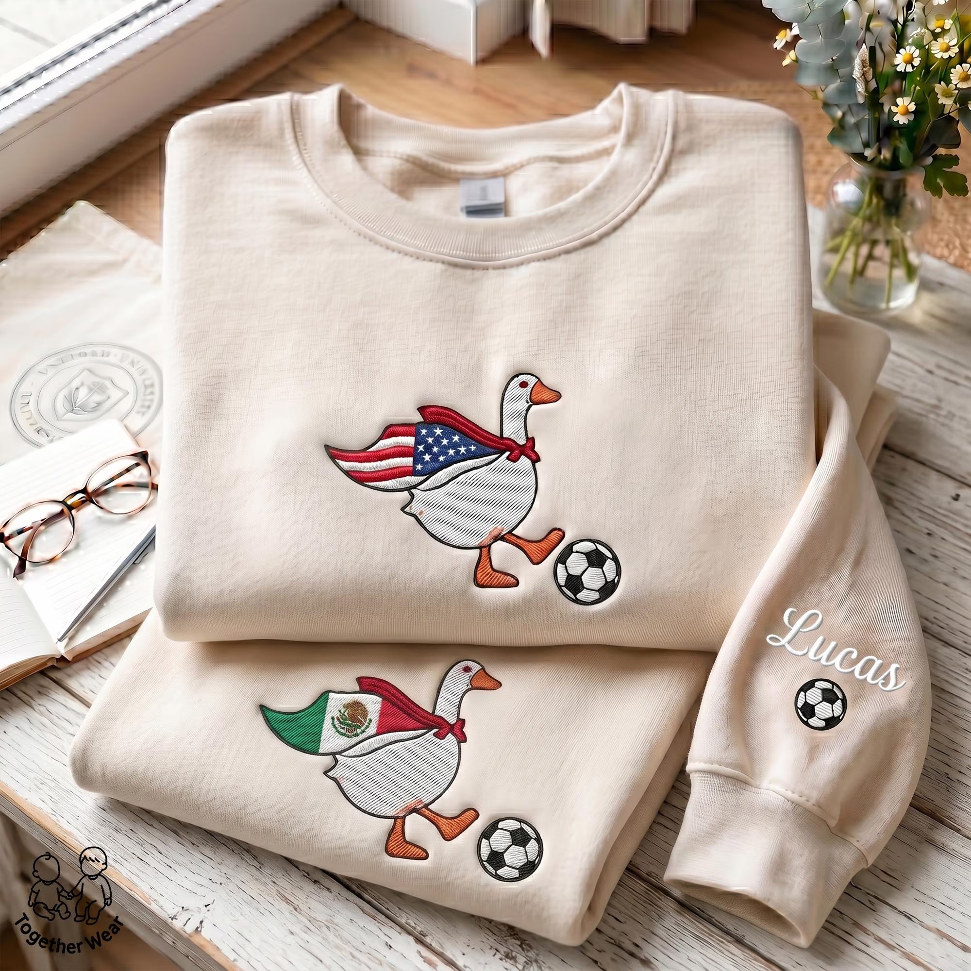 EMBROIDERED Silly Goose Soccer Sweatshirt,  Custom National Flag Crewneck, Soccer 2026 Shirt
