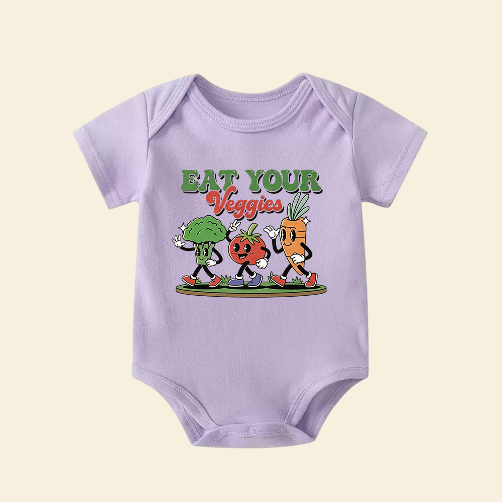 Eat Your Veggies Baby Bodysuit  Retro Cartoon Vegetable Infant Onesie