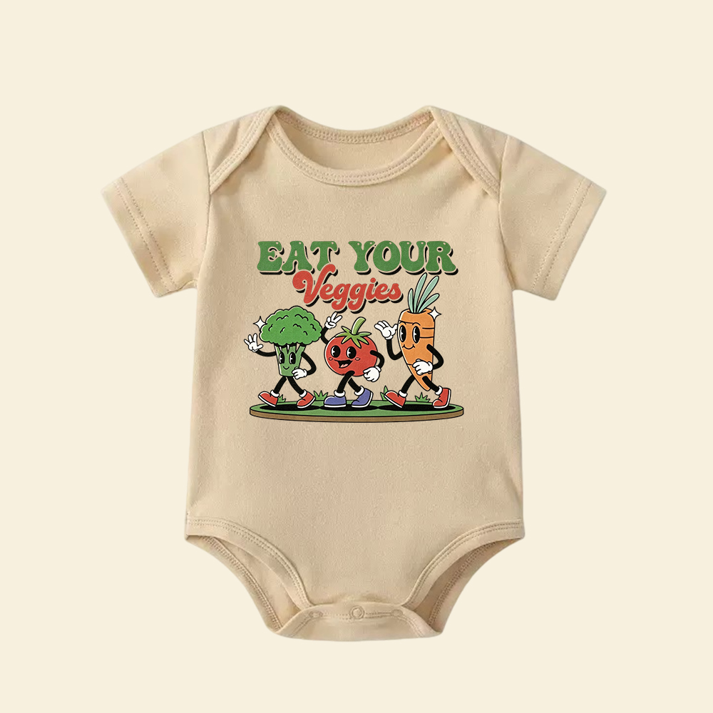 Eat Your Veggies Baby Bodysuit  Retro Cartoon Vegetable Infant Onesie
