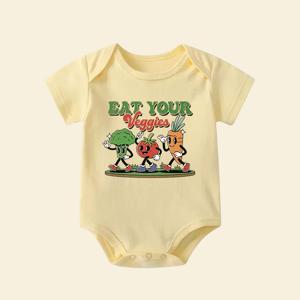 Eat Your Veggies Baby Bodysuit  Retro Cartoon Vegetable Infant Onesie