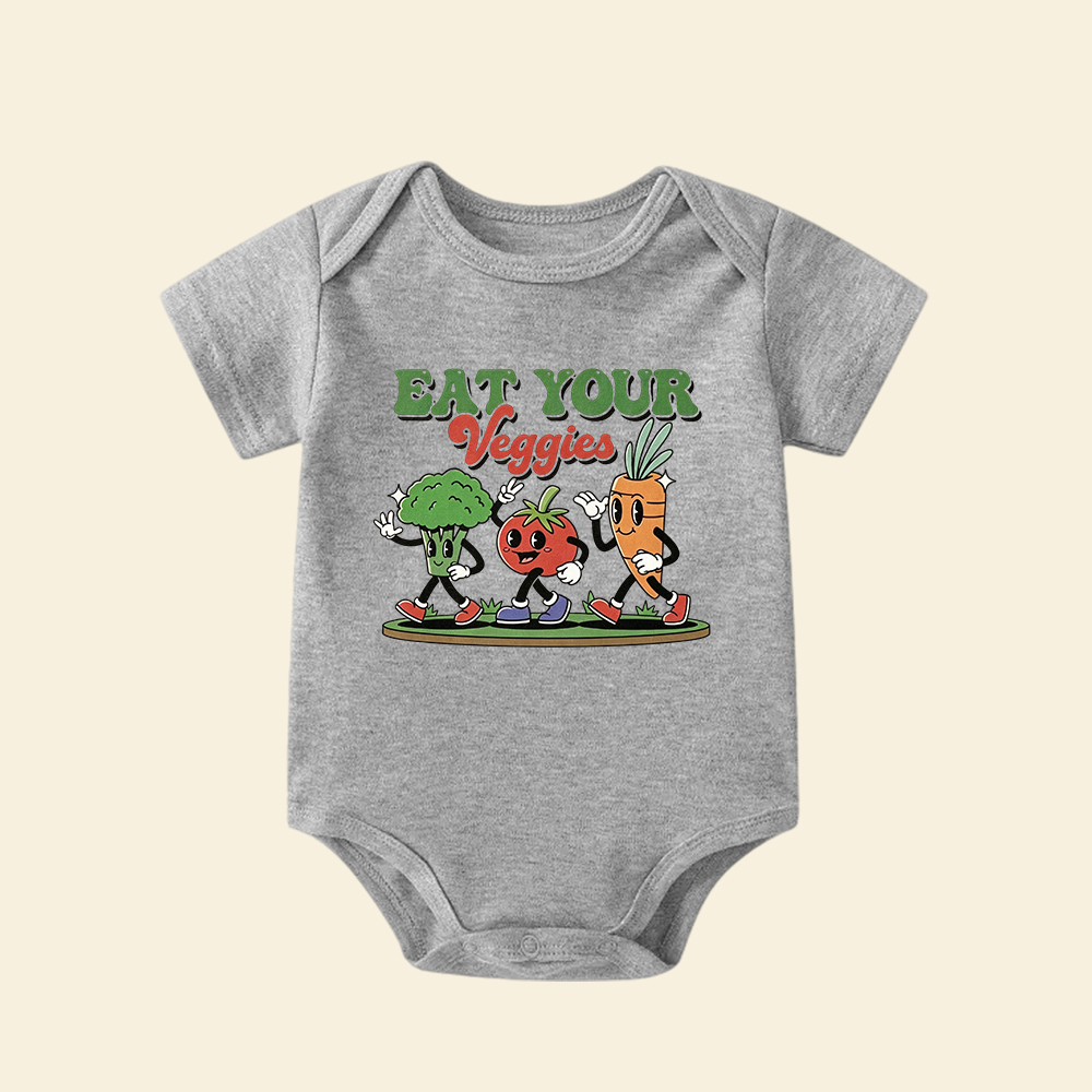 Eat Your Veggies Baby Bodysuit  Retro Cartoon Vegetable Infant Onesie