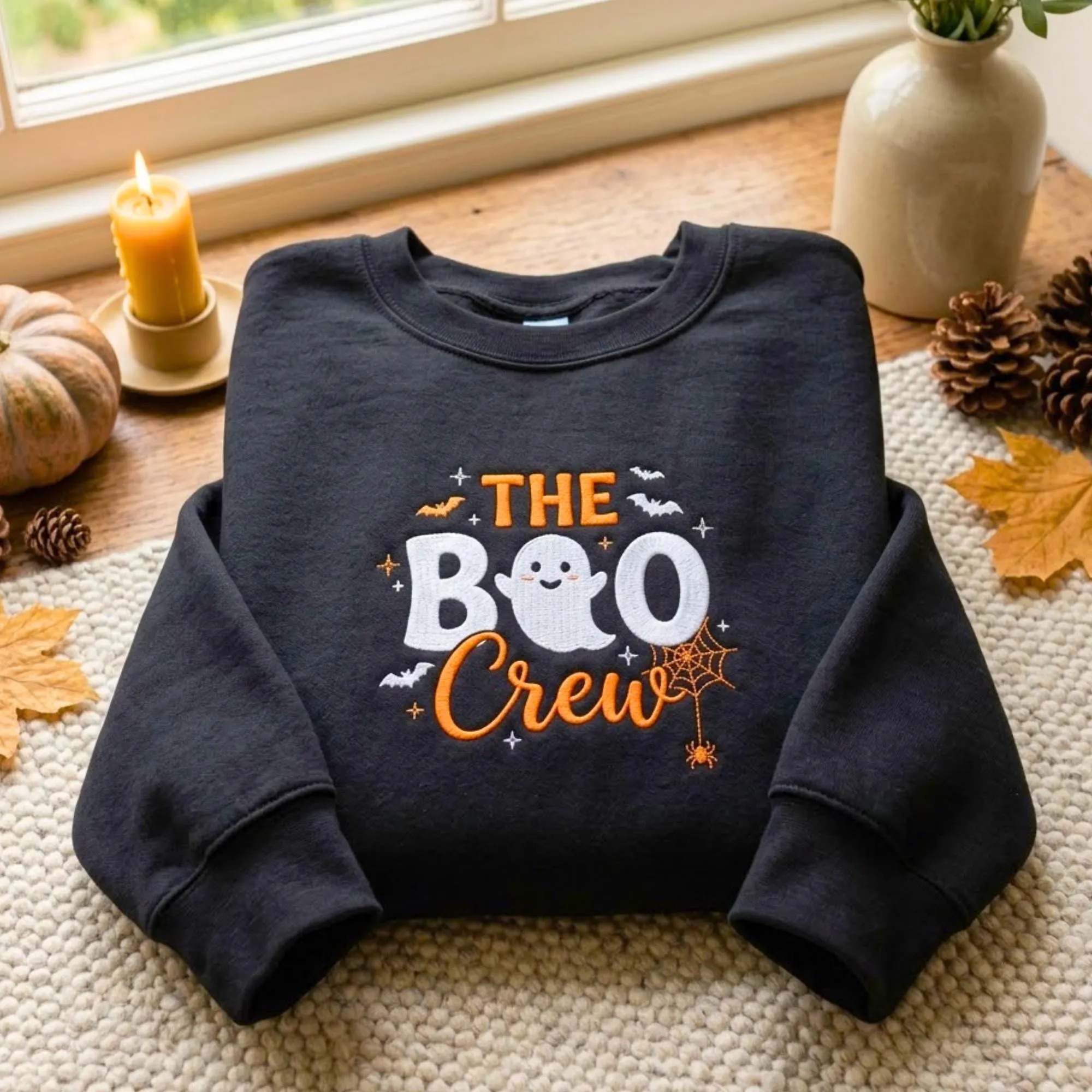 Embroidered Boo Crew Halloween Sweatshirt, Family Matching Ghost Shirt