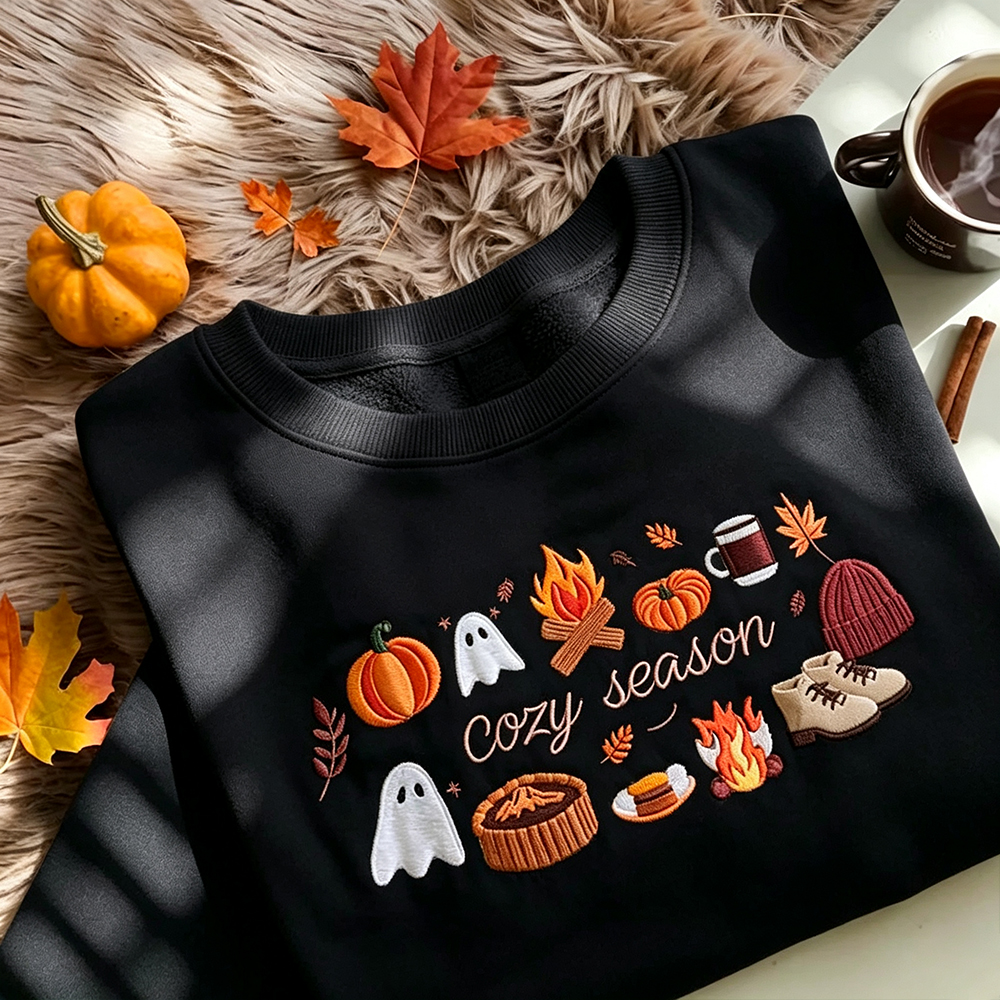 Embroidered Cozy Season Crewneck Sweatshirt