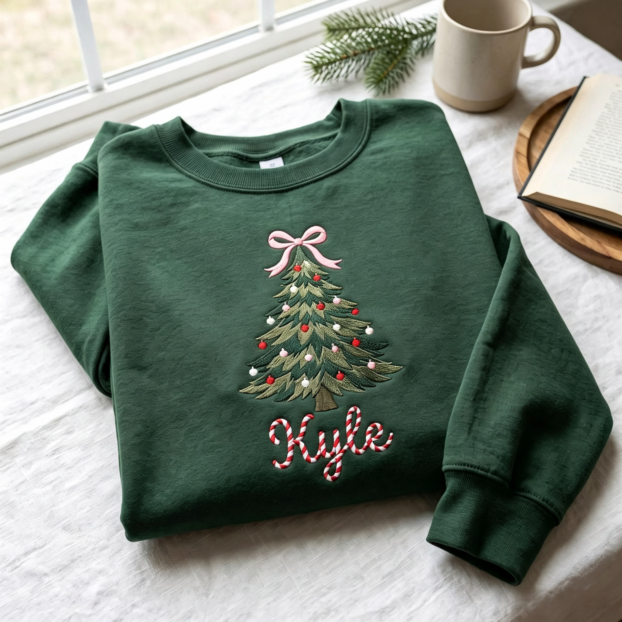 Embroidered Custom Family Christmas Sweatshirt, Personalized Name Xmas Holiday T-shirt