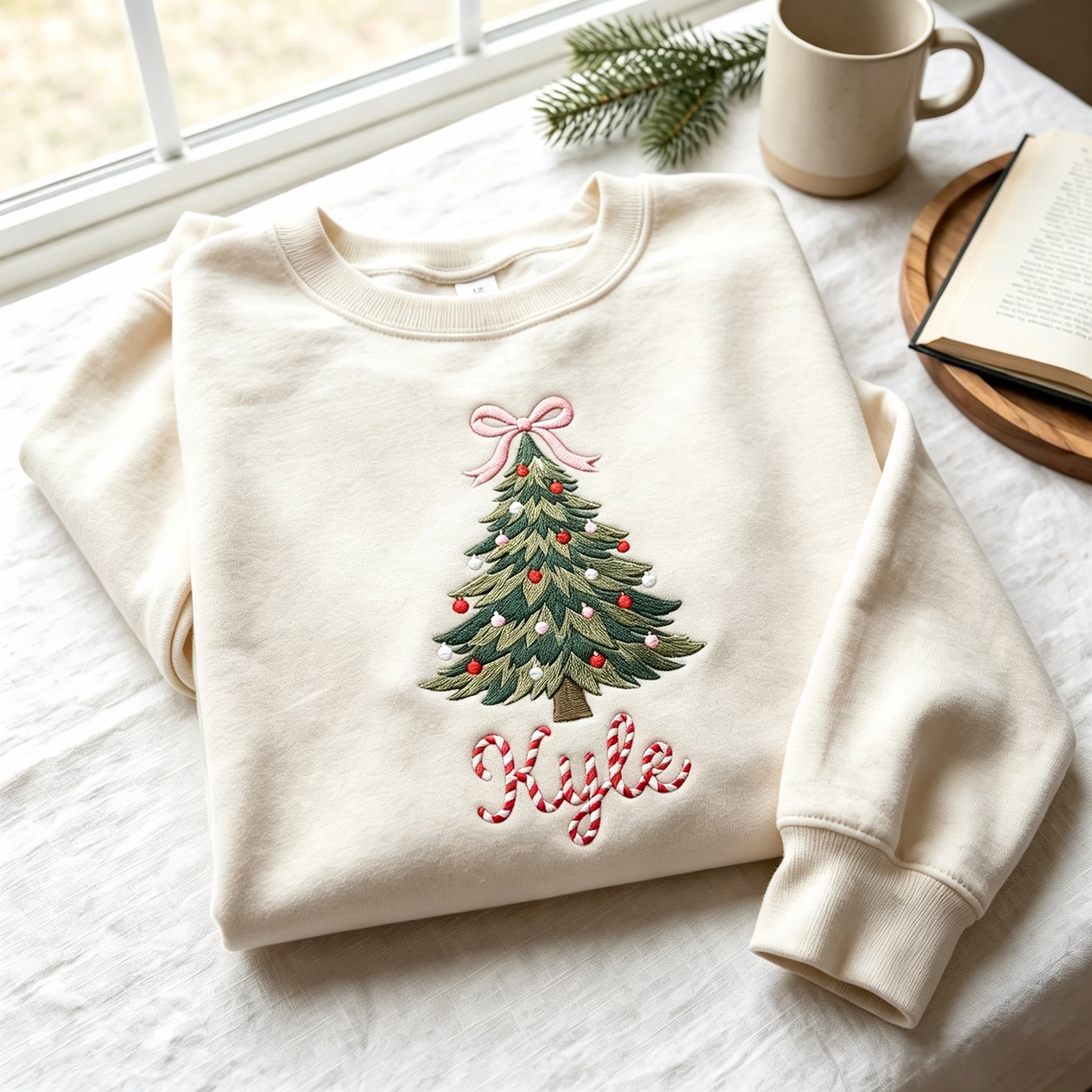 Embroidered Custom Family Christmas Sweatshirt, Personalized Name Xmas Holiday T-shirt