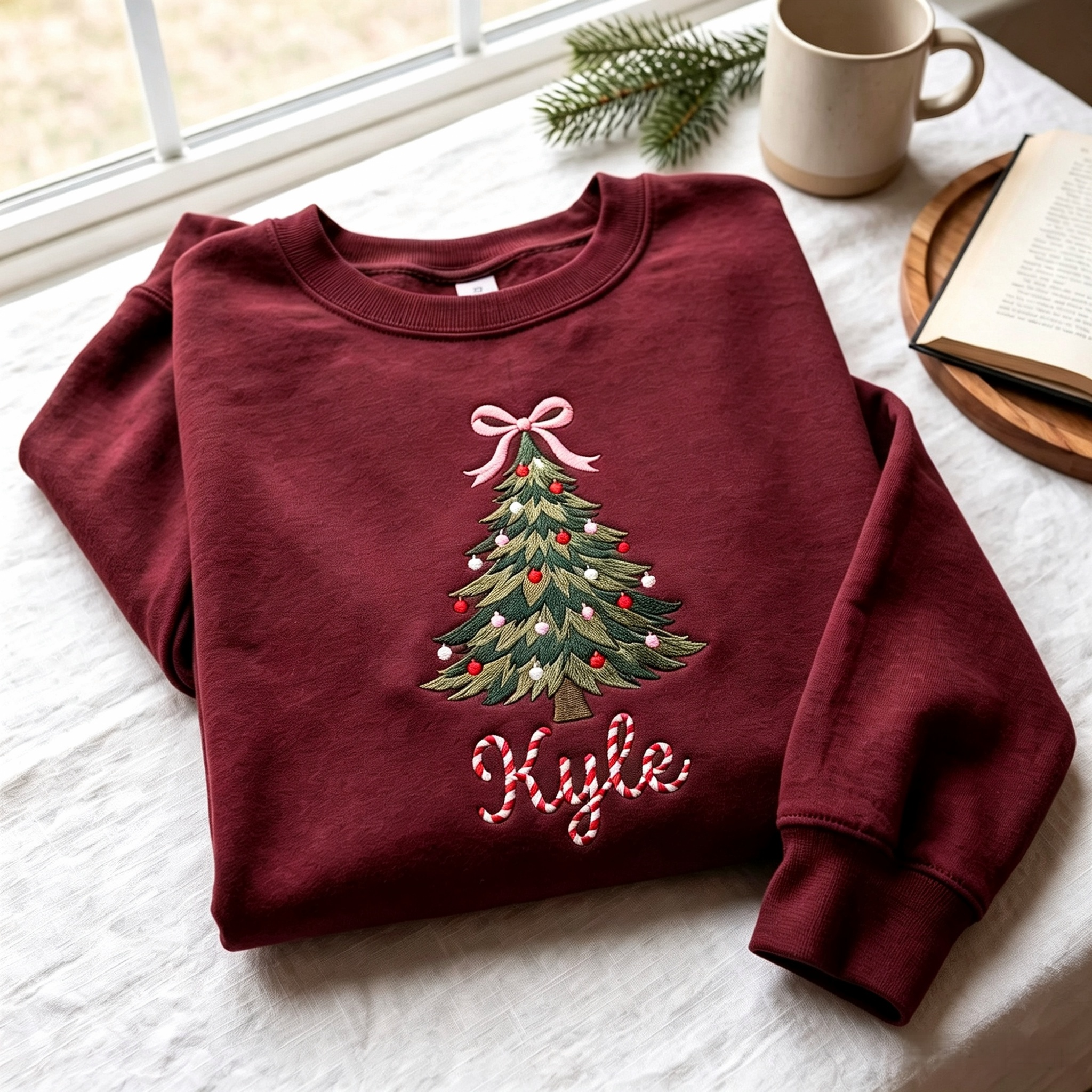 Embroidered Custom Family Christmas Sweatshirt, Personalized Name Xmas Holiday T-shirt