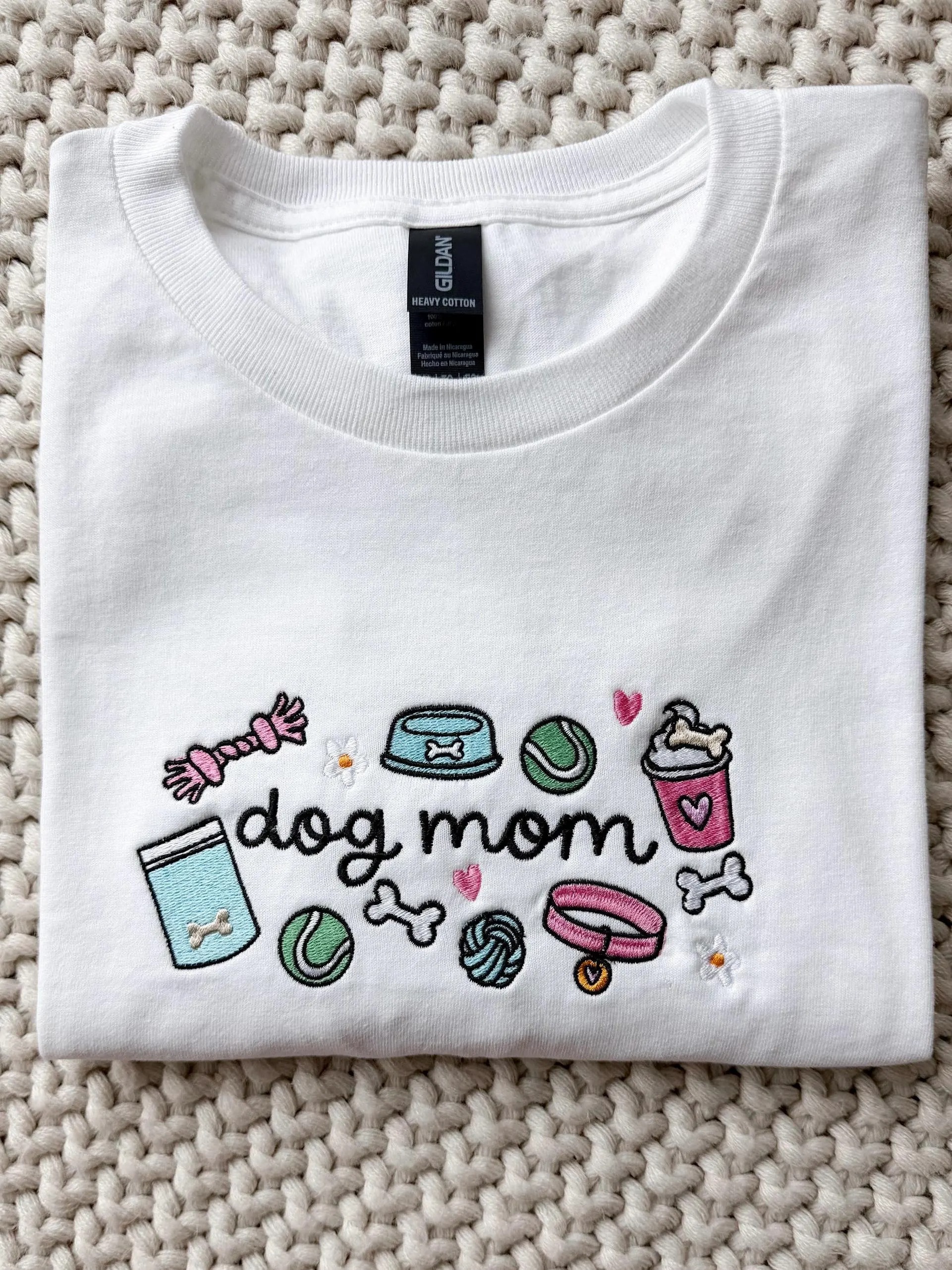 Embroidered Dog Mom T-Shirt