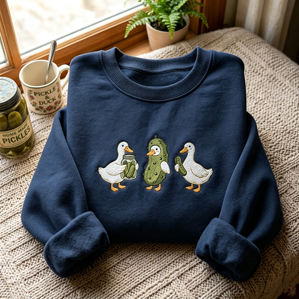 Embroidered Duck and Pickle Sweatshirt