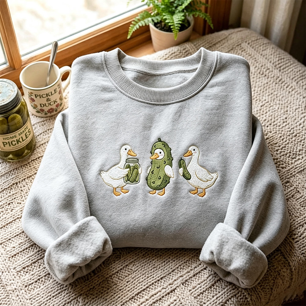 Embroidered Duck and Pickle Sweatshirt