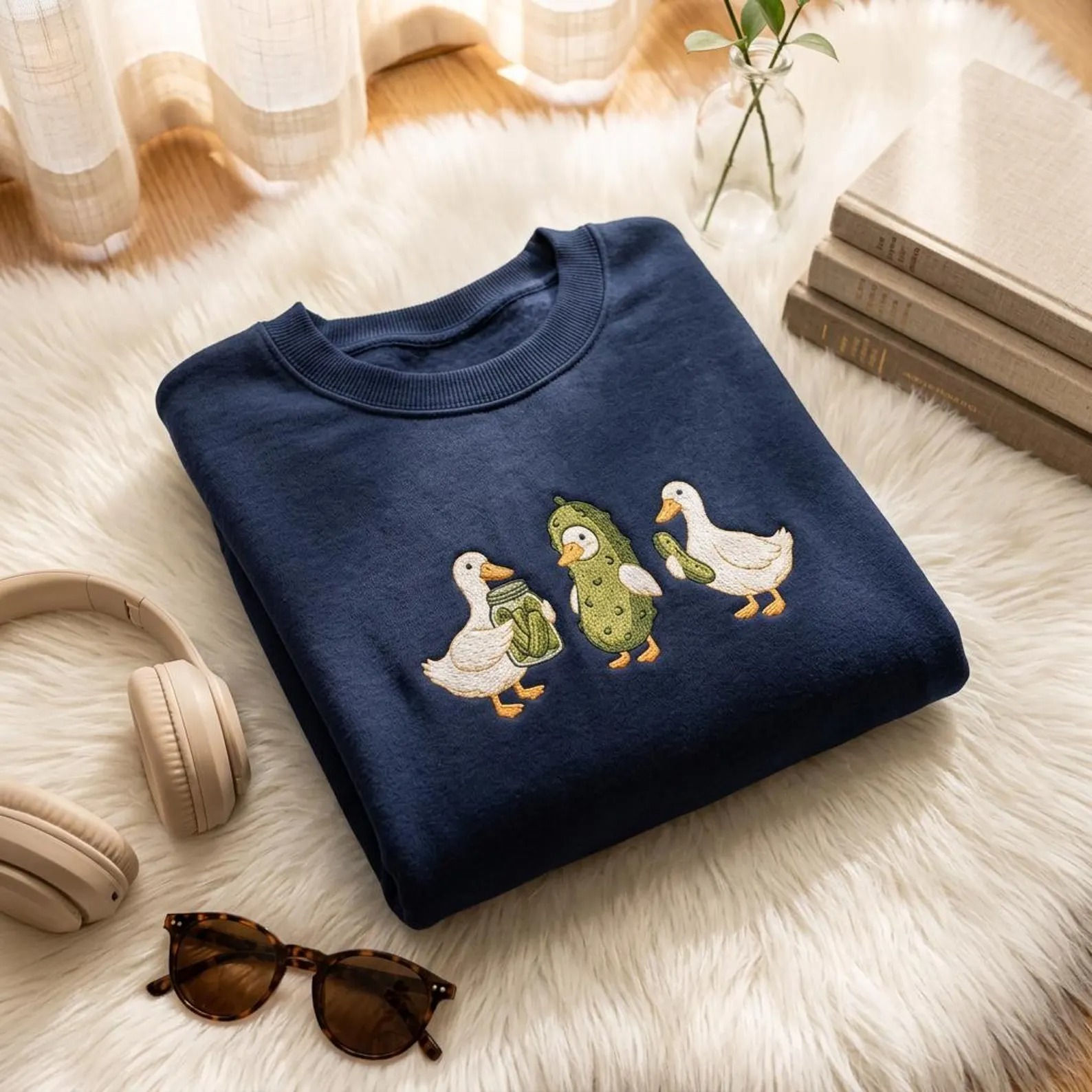 Embroidered Duck and Pickle Sweatshirt