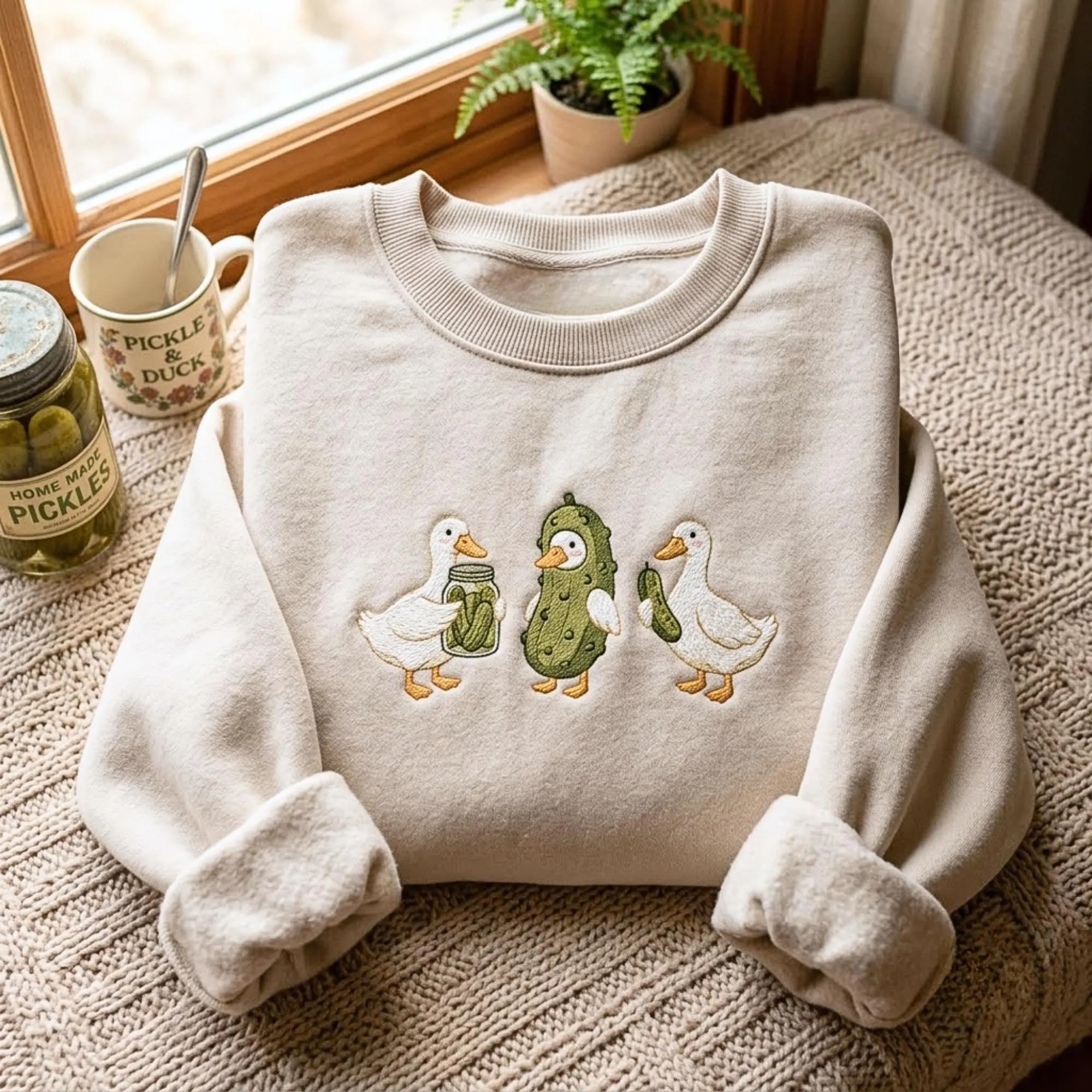 Embroidered Duck and Pickle Sweatshirt