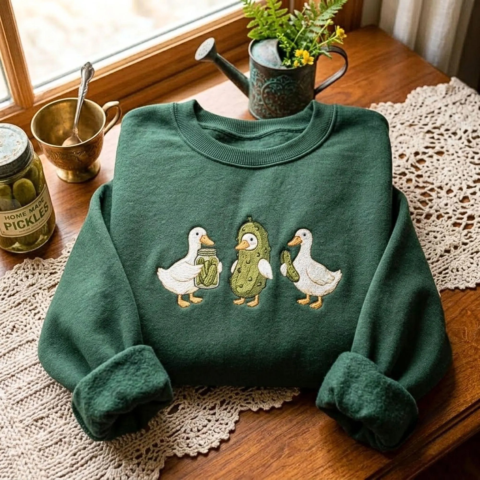Embroidered Duck and Pickle Sweatshirt