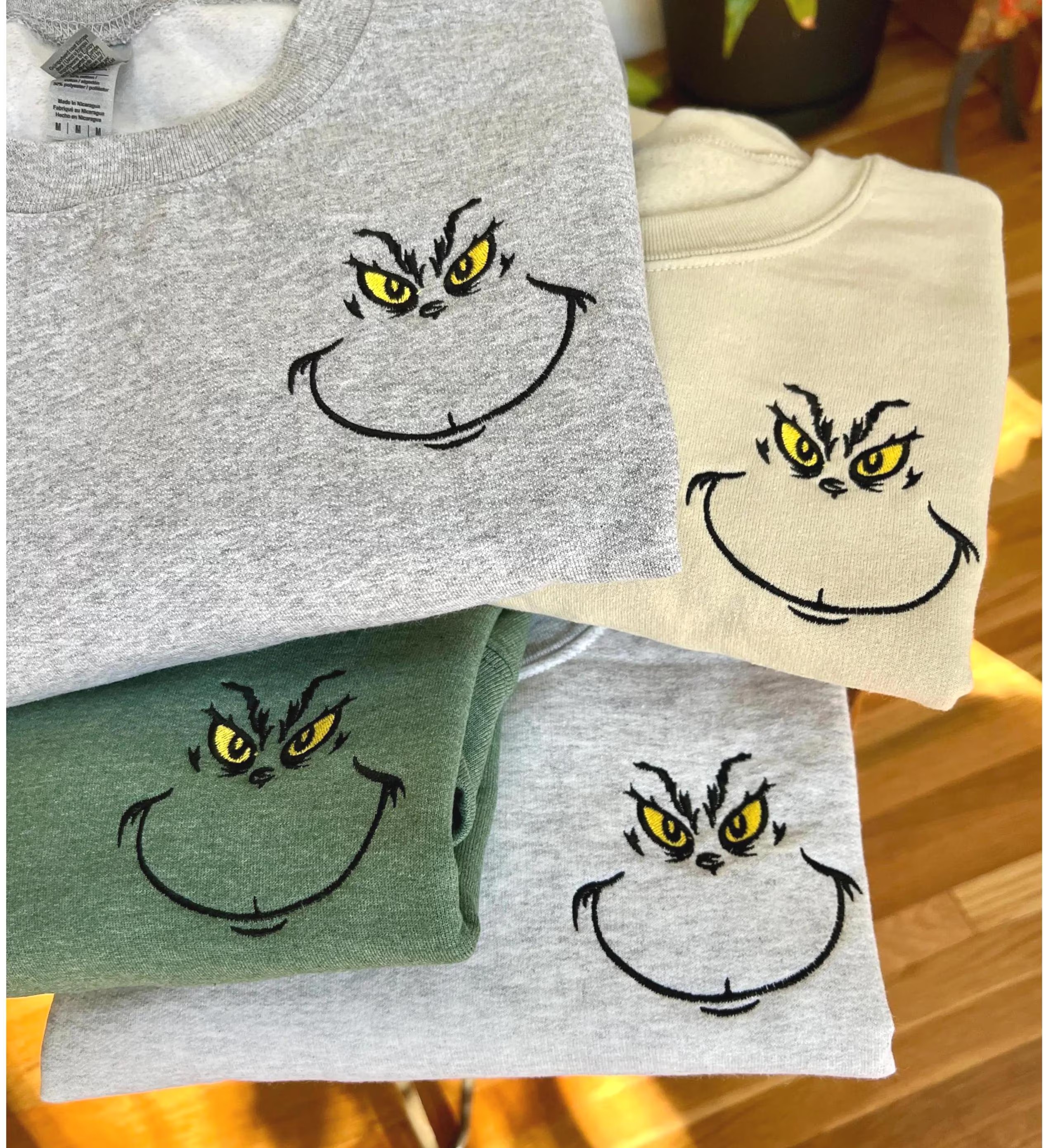 Embroidered Grinch Face Sweatshirt