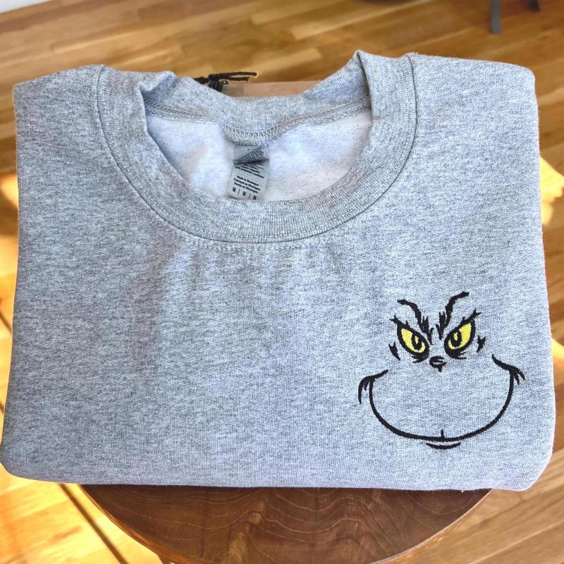 Embroidered Grinch Face Sweatshirt