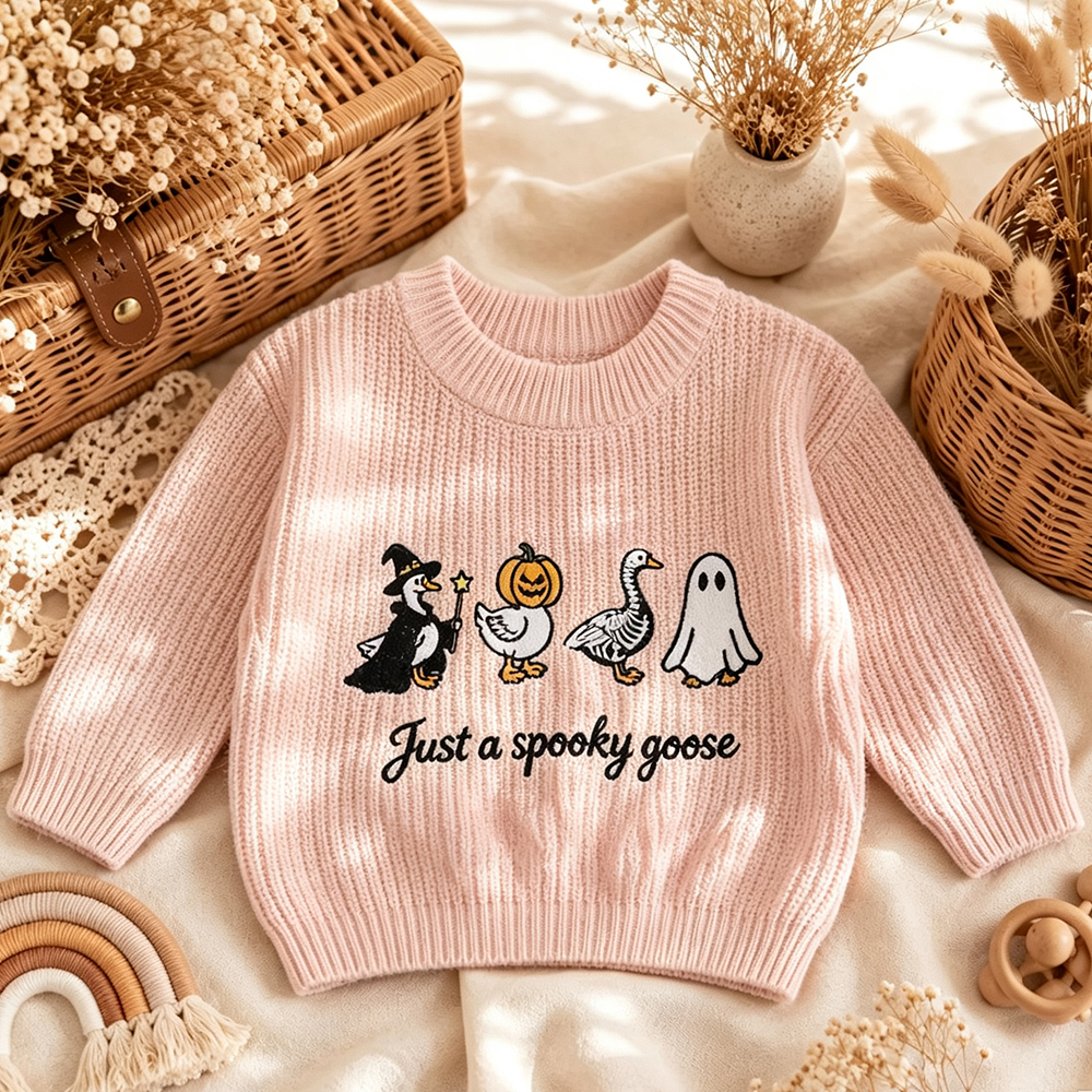 Embroidered Just A Spooky Goose Kids Knit Sweater