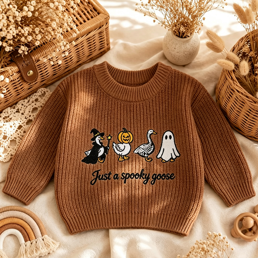 Embroidered Just A Spooky Goose Kids Knit Sweater