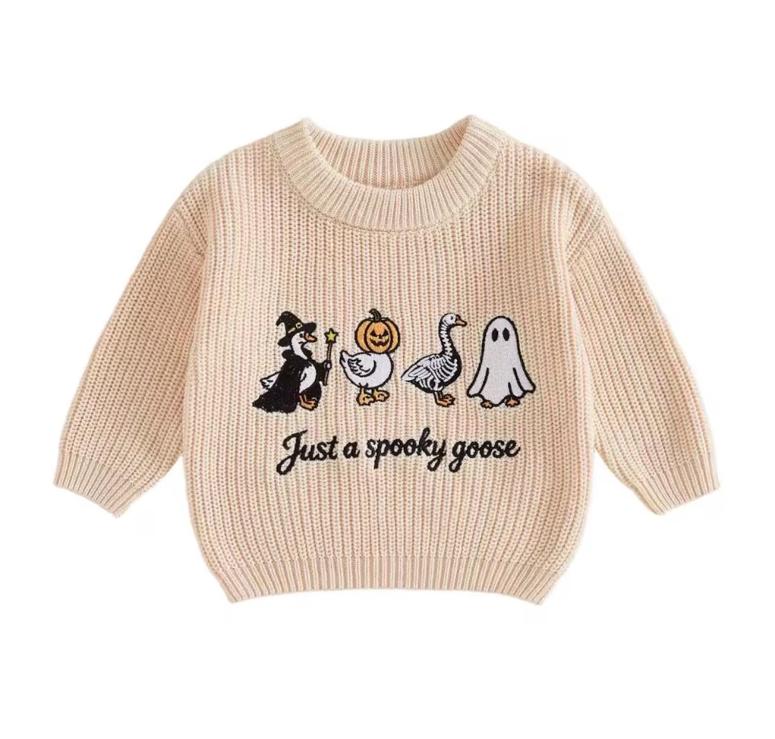 Embroidered Just A Spooky Goose Kids Knit Sweater