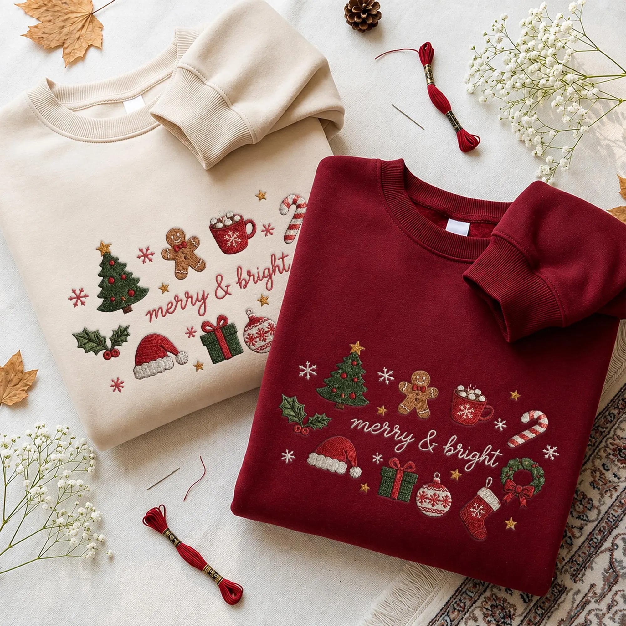 Vintage Merry & Bright Festive Christmas Sweatshirt