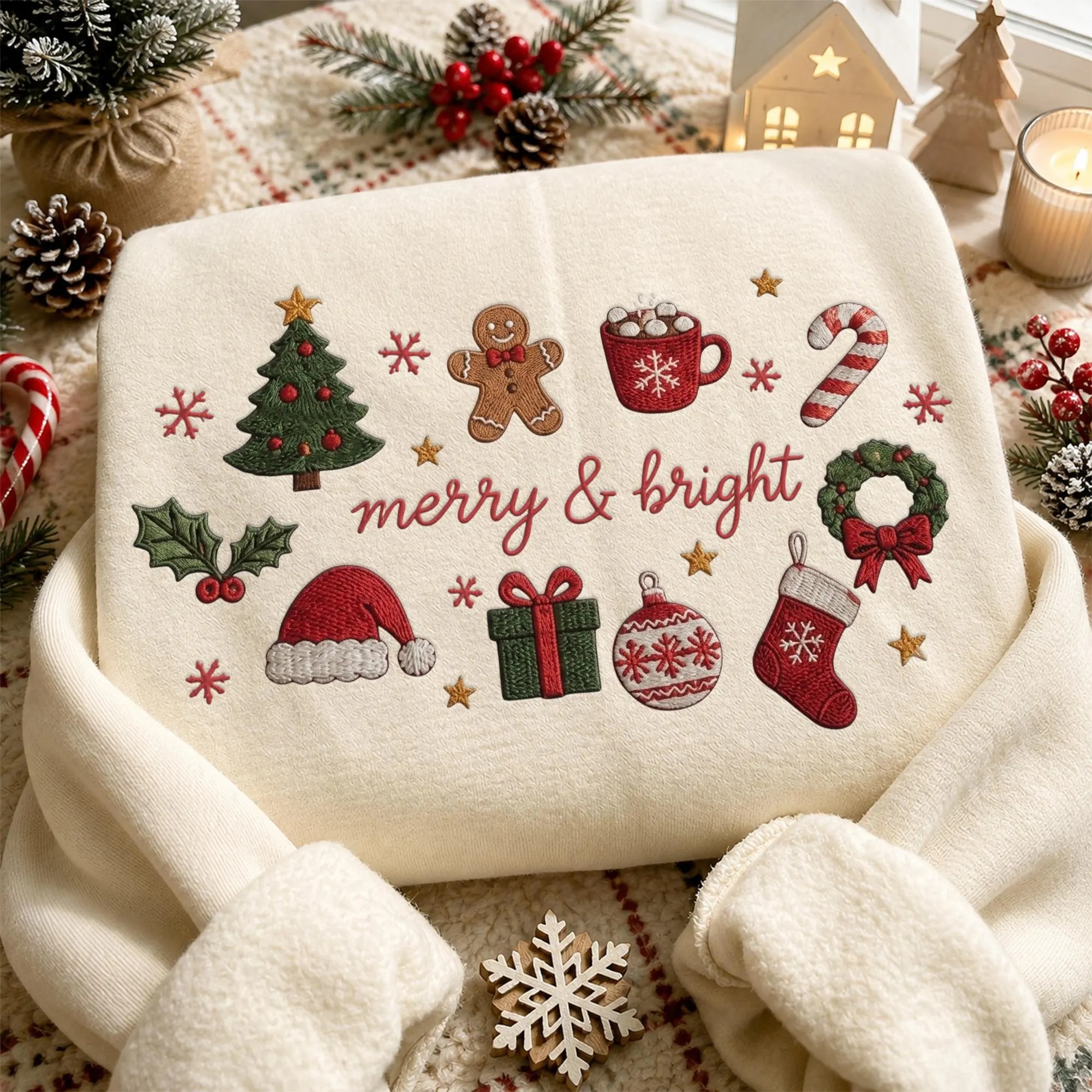 Vintage Merry & Bright Festive Christmas Sweatshirt