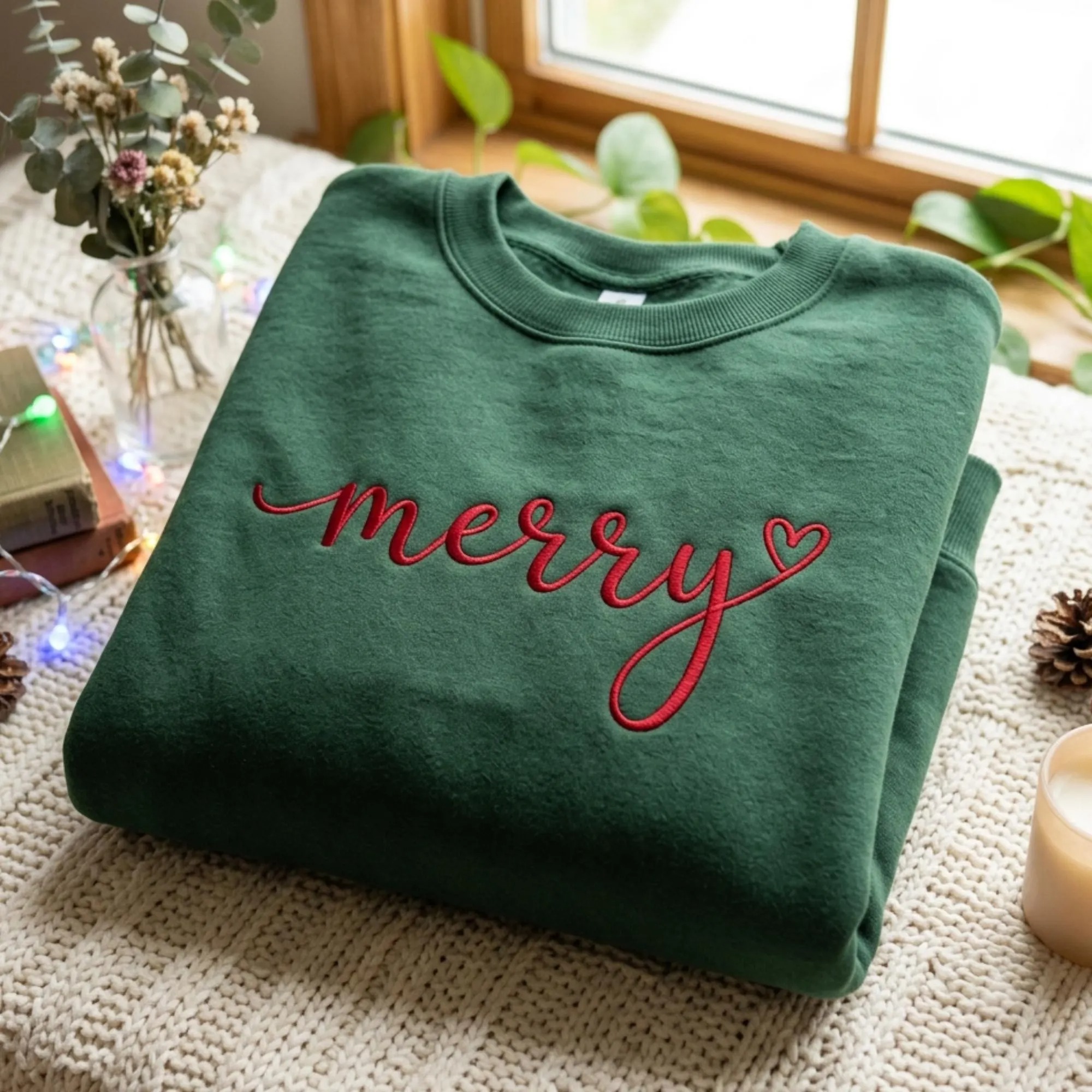 Embroidered Merry Christmas Sweatshirt, Festive Holiday Crewneck, Cozy Winter Apparel