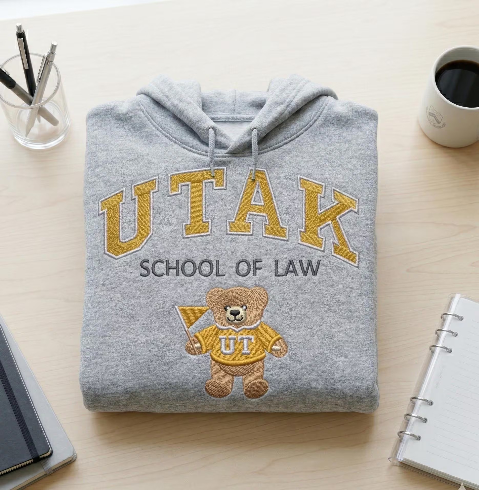 Embroidered Teddy Bear University Hoodie
