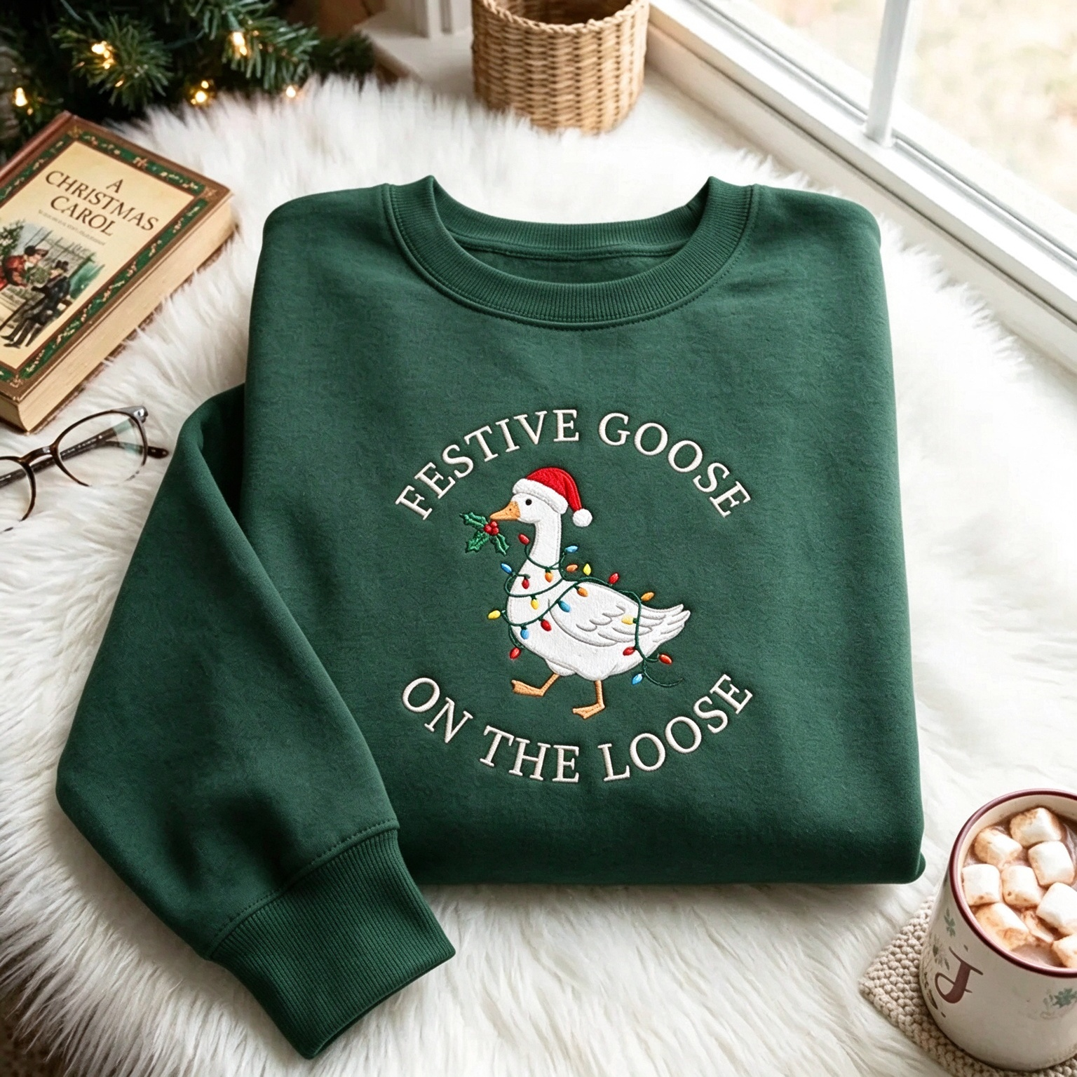 Festive Goose On The Loose Embroidered Christmas Sweatshirt