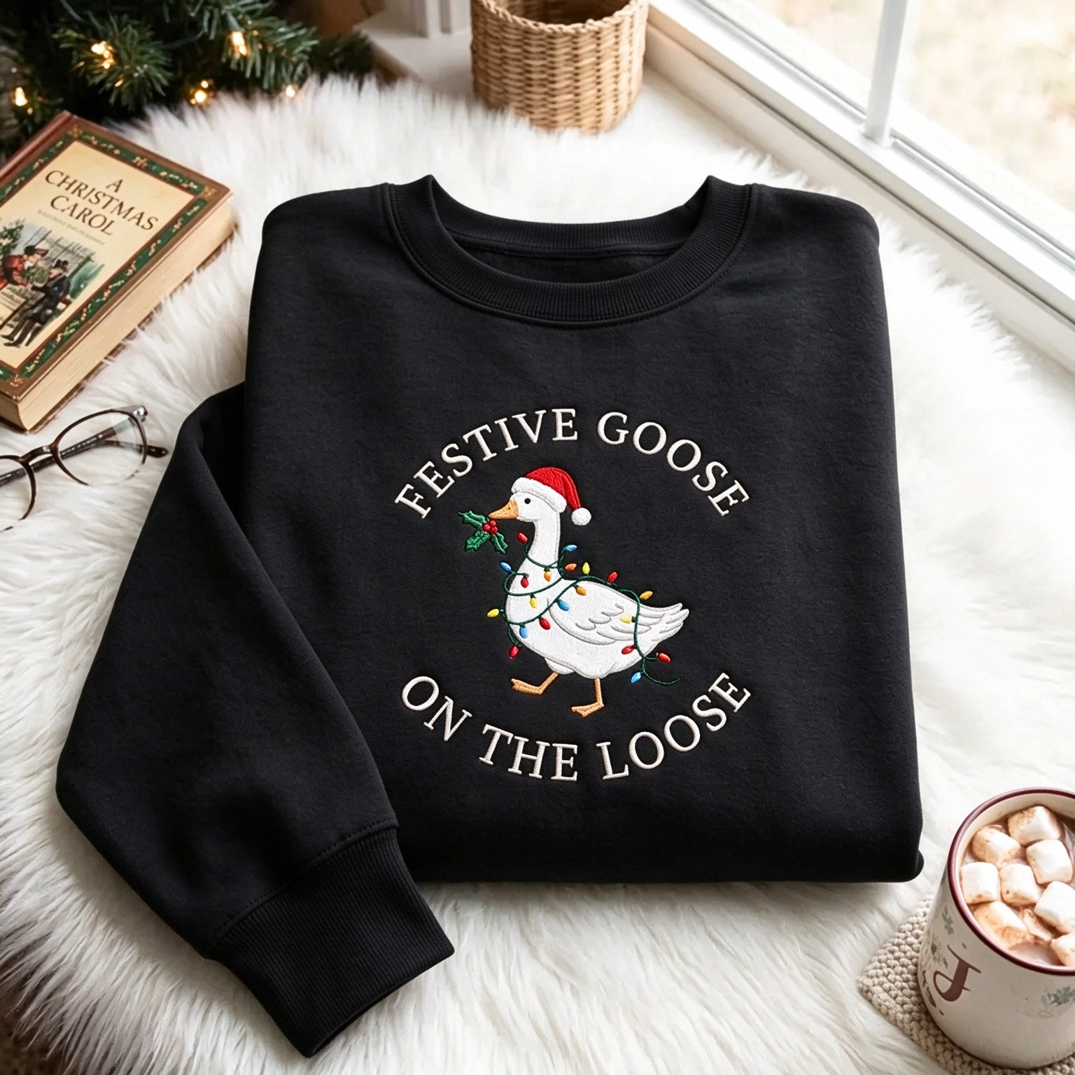 Festive Goose On The Loose Embroidered Christmas Sweatshirt