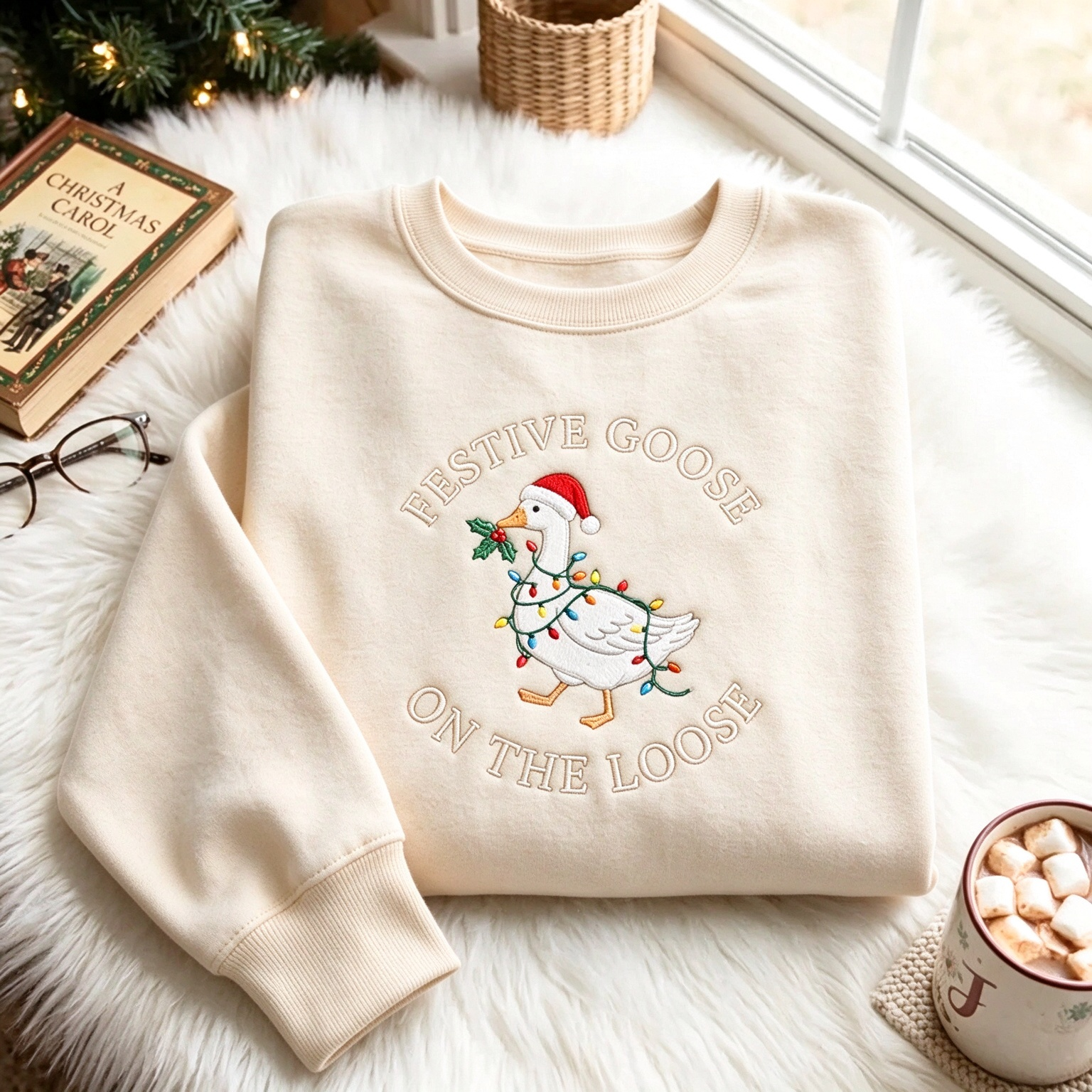 Festive Goose On The Loose Embroidered Christmas Sweatshirt