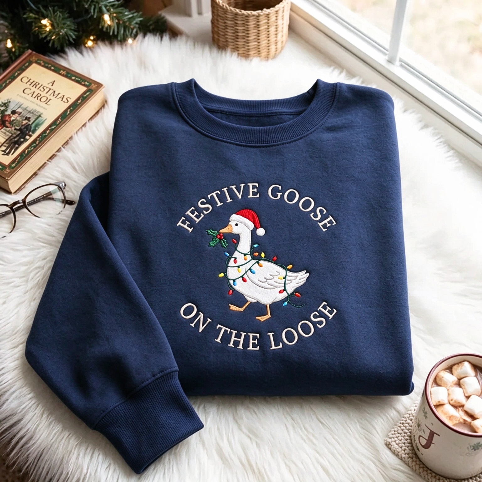 Festive Goose On The Loose Embroidered Christmas Sweatshirt