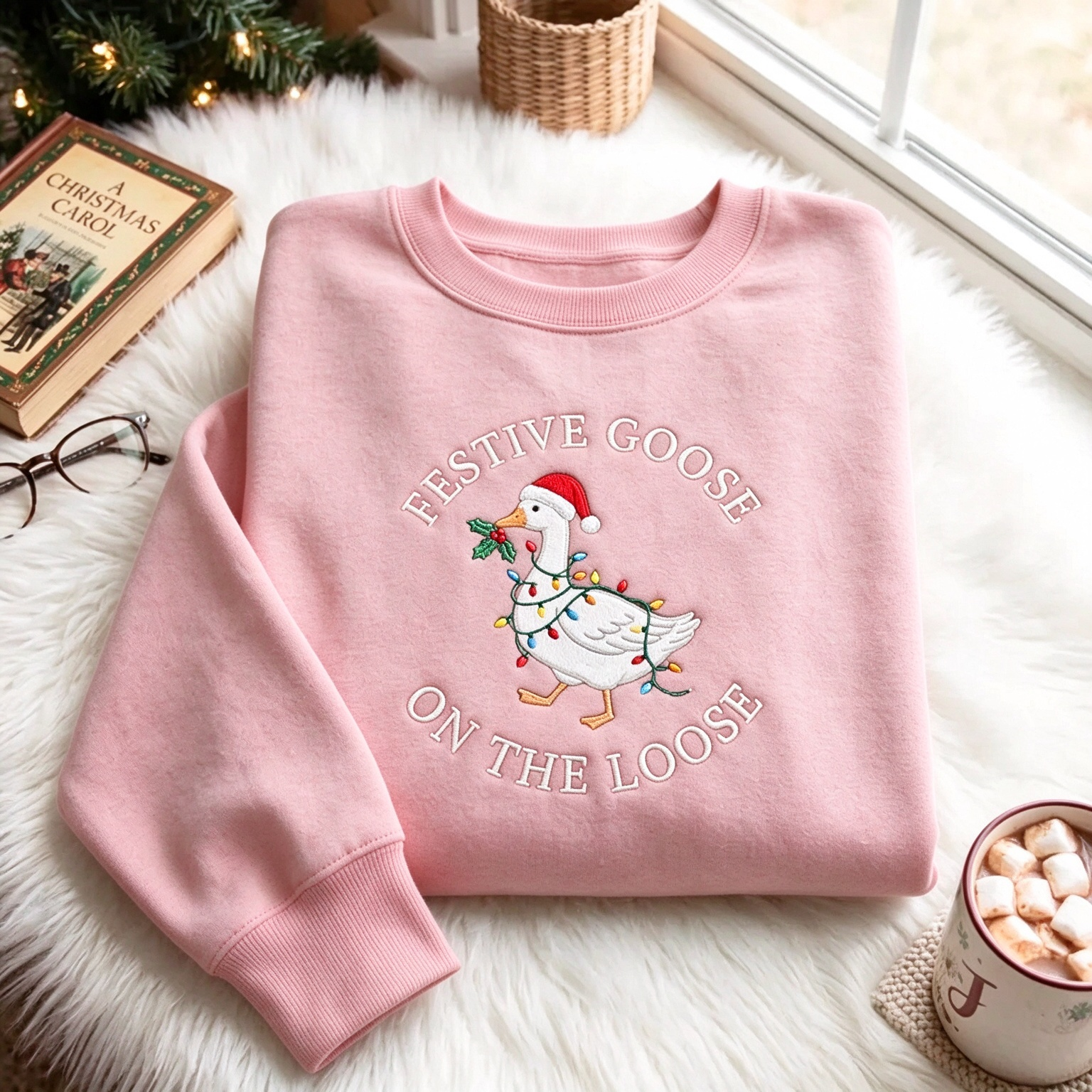 Festive Goose On The Loose Embroidered Christmas Sweatshirt