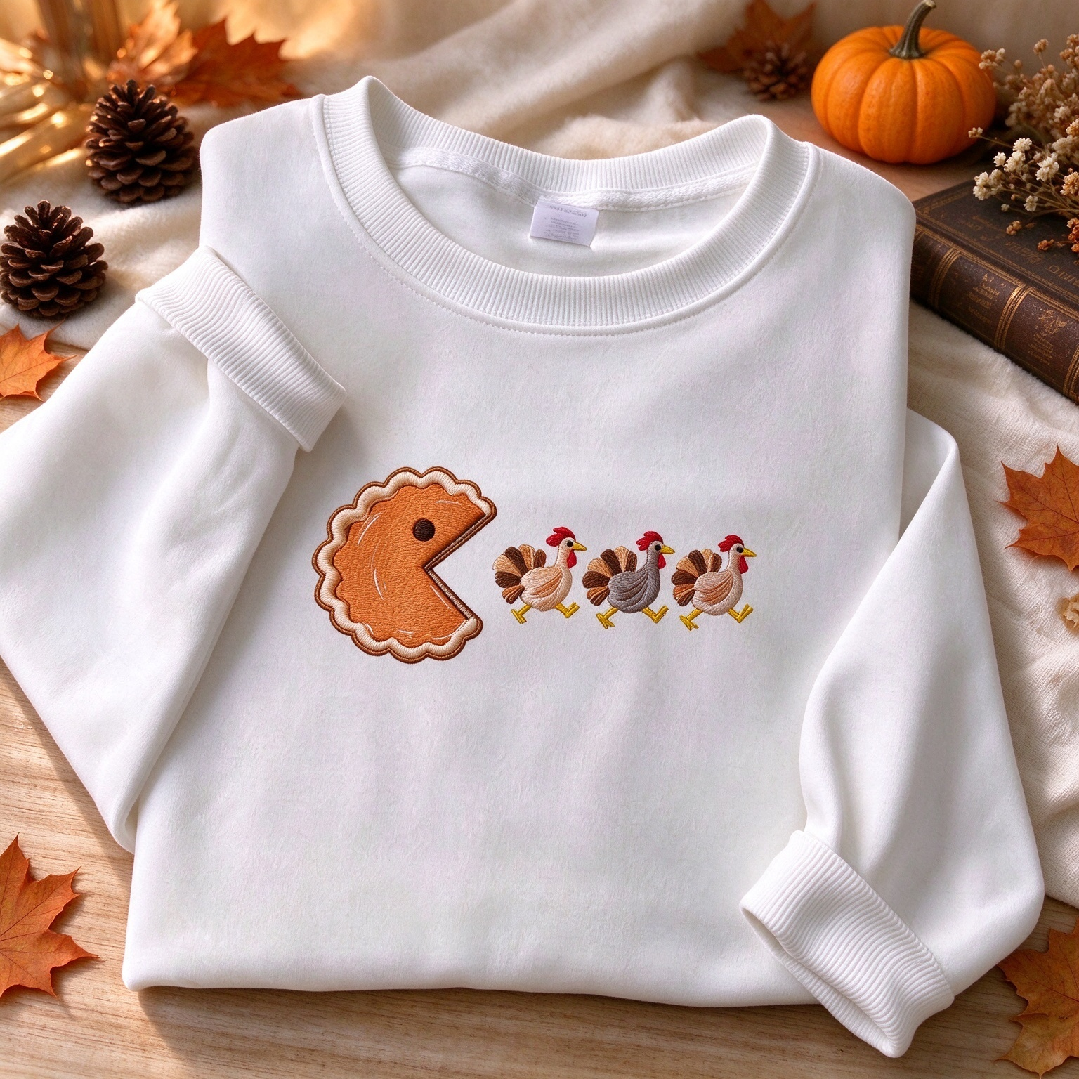 Funny Thanksgiving Pie Turkey Embroidered Sweatshirt